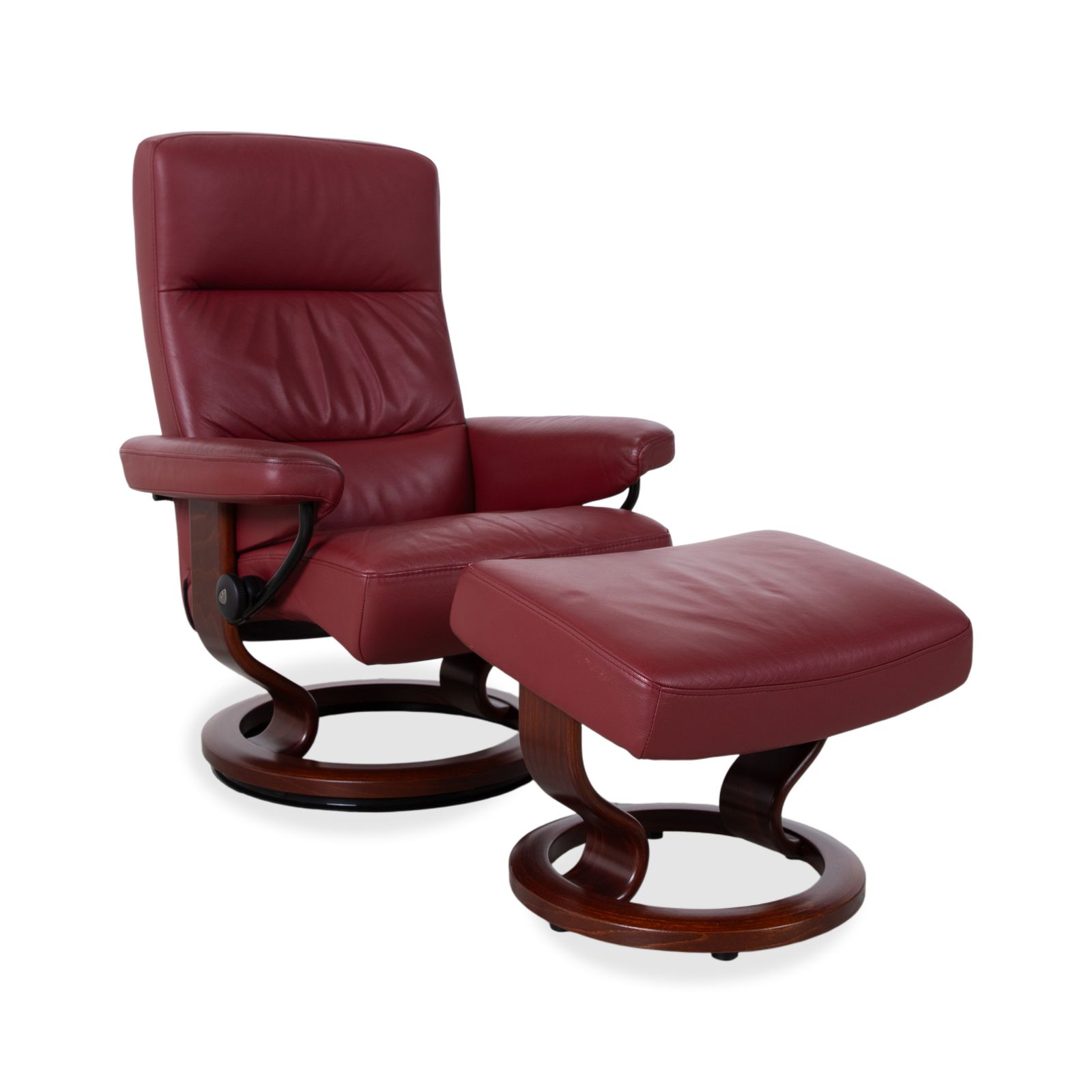 Fauteuil relax Stressless Atlantic en cuir véritable rouge avec repose-pieds, fonction inclinable