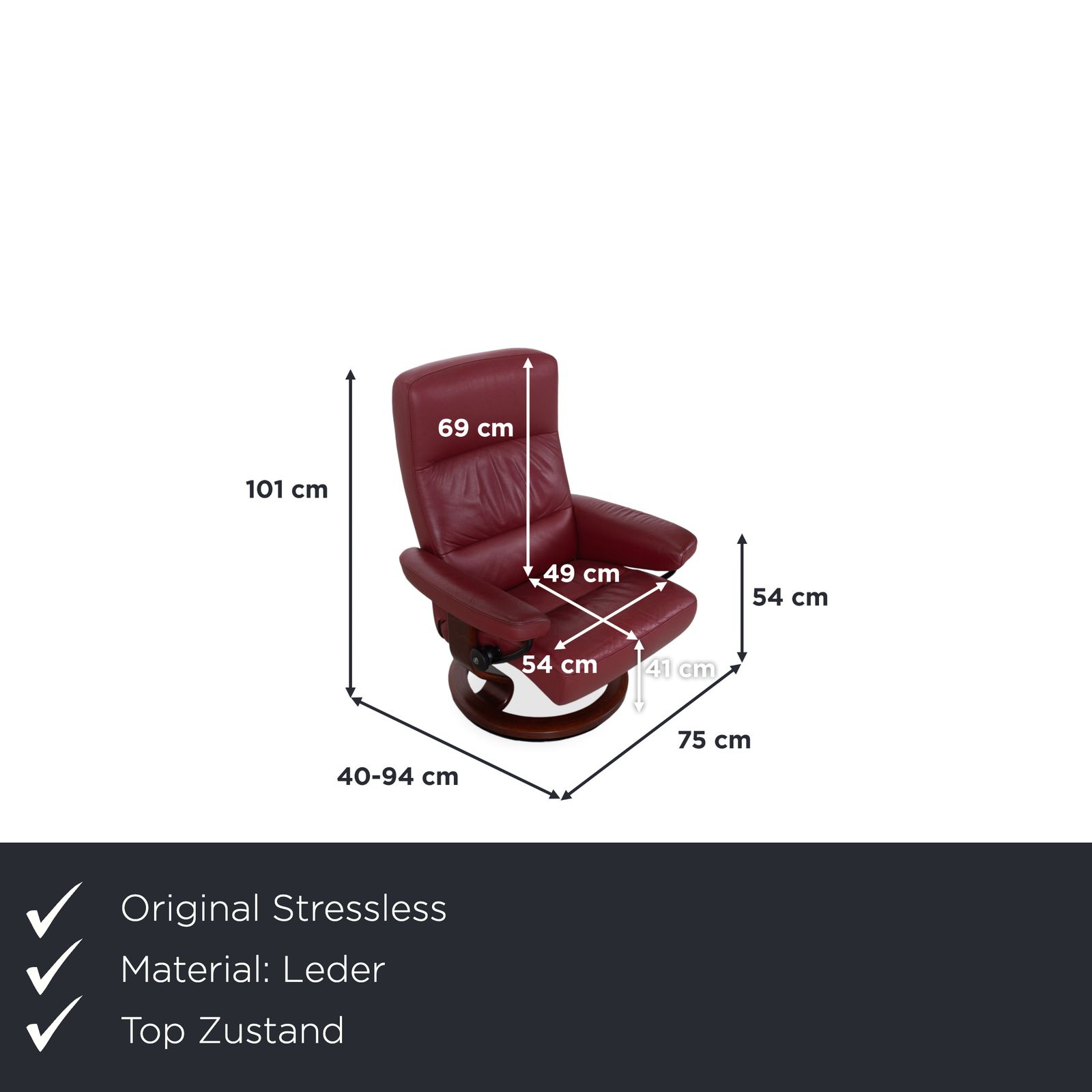 Fauteuil relax Stressless Atlantic en cuir véritable rouge avec repose-pieds, fonction inclinable photo furniture