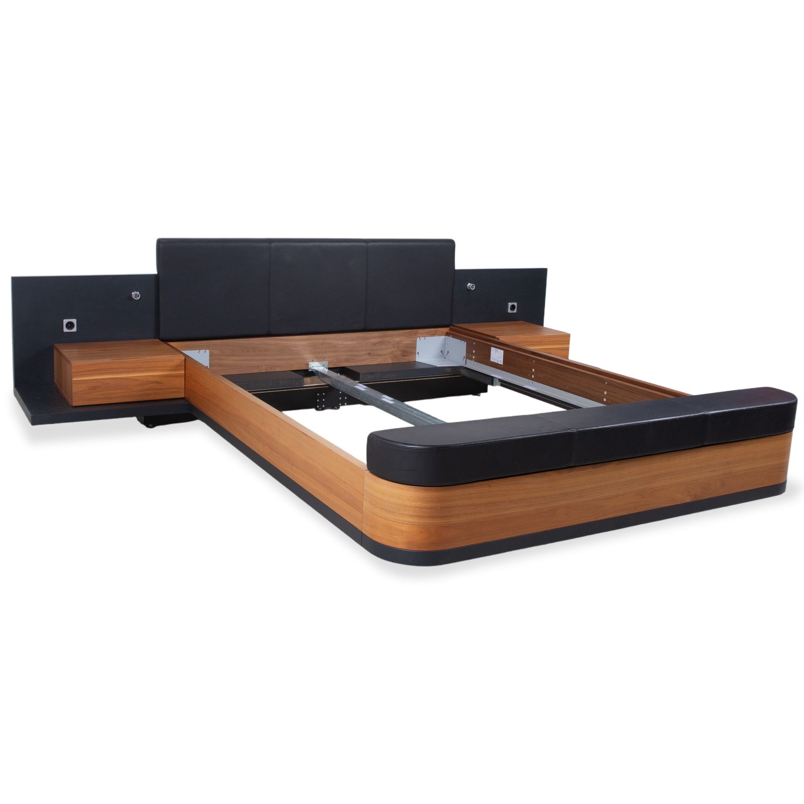 Lit Hülsta Mioletto en bois brun, cuir noir