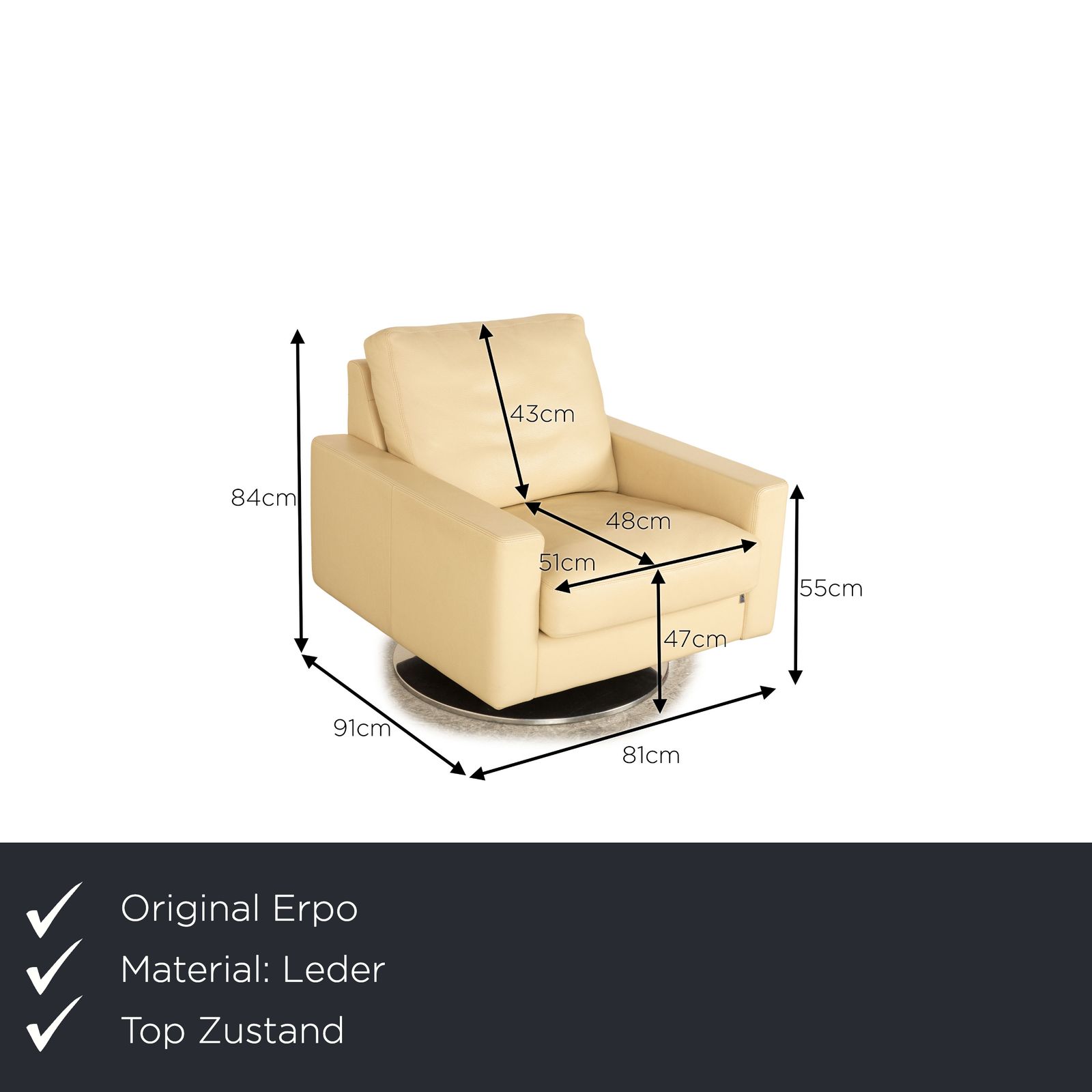 Fauteuil Erpo CL 500 en cuir crème, fonction manuelle photo furniture
