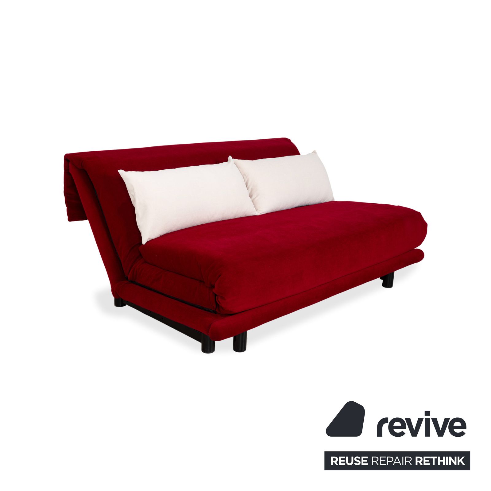 Canapé-lit 3 places Ligne Roset Multy en tissu rouge, blanc et crème, fonction manuelle, retapissé photo Mobilier