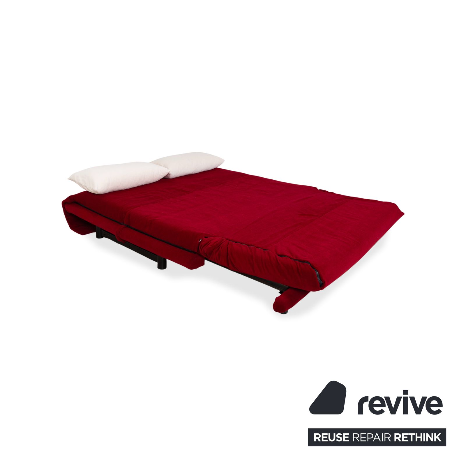 Canapé-lit 3 places Ligne Roset Multy en tissu rouge, blanc et crème, fonction manuelle, retapissé photo vinterior