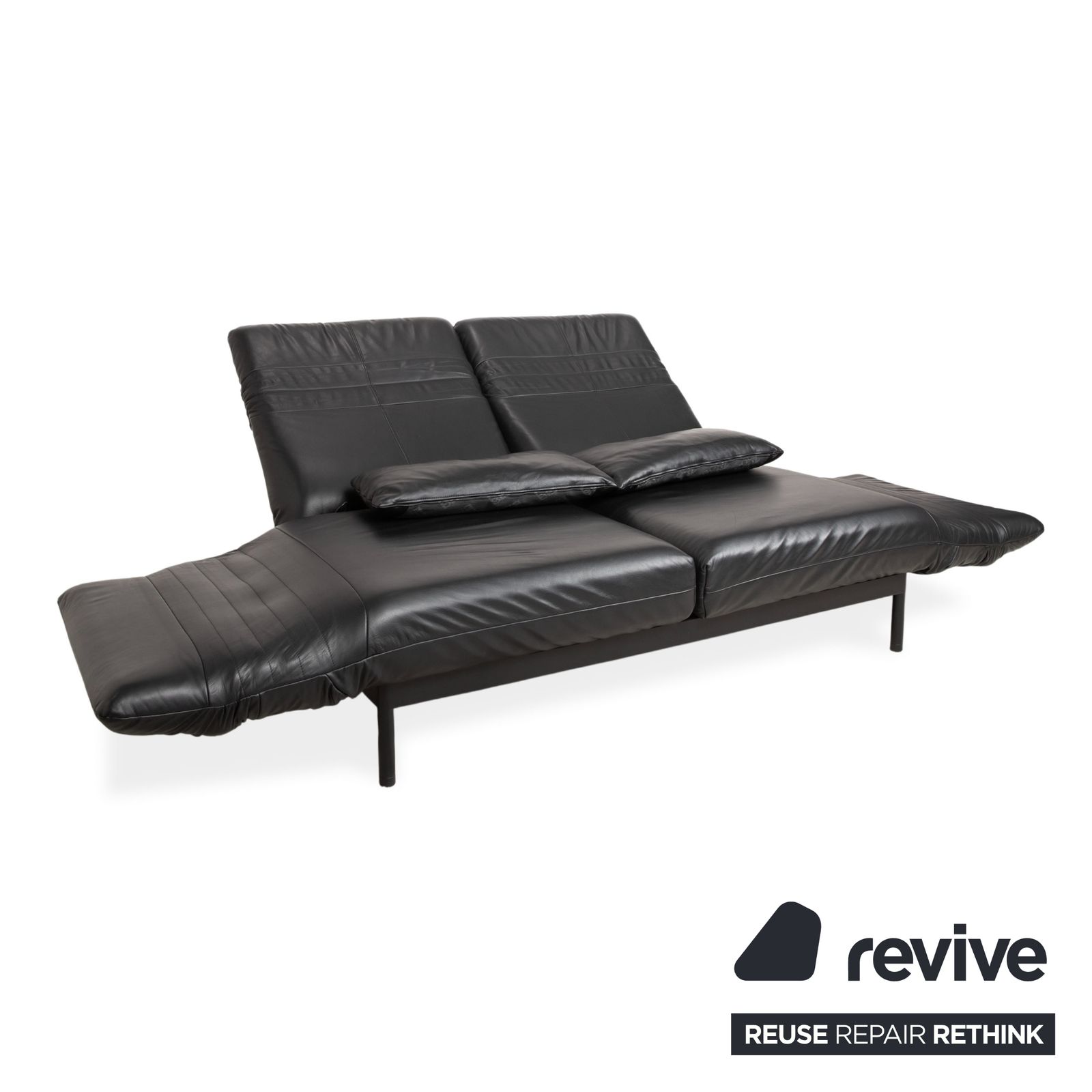 Rolf Benz Plura Leather Two Seater Black Manual Function Sofa photo 4359.0