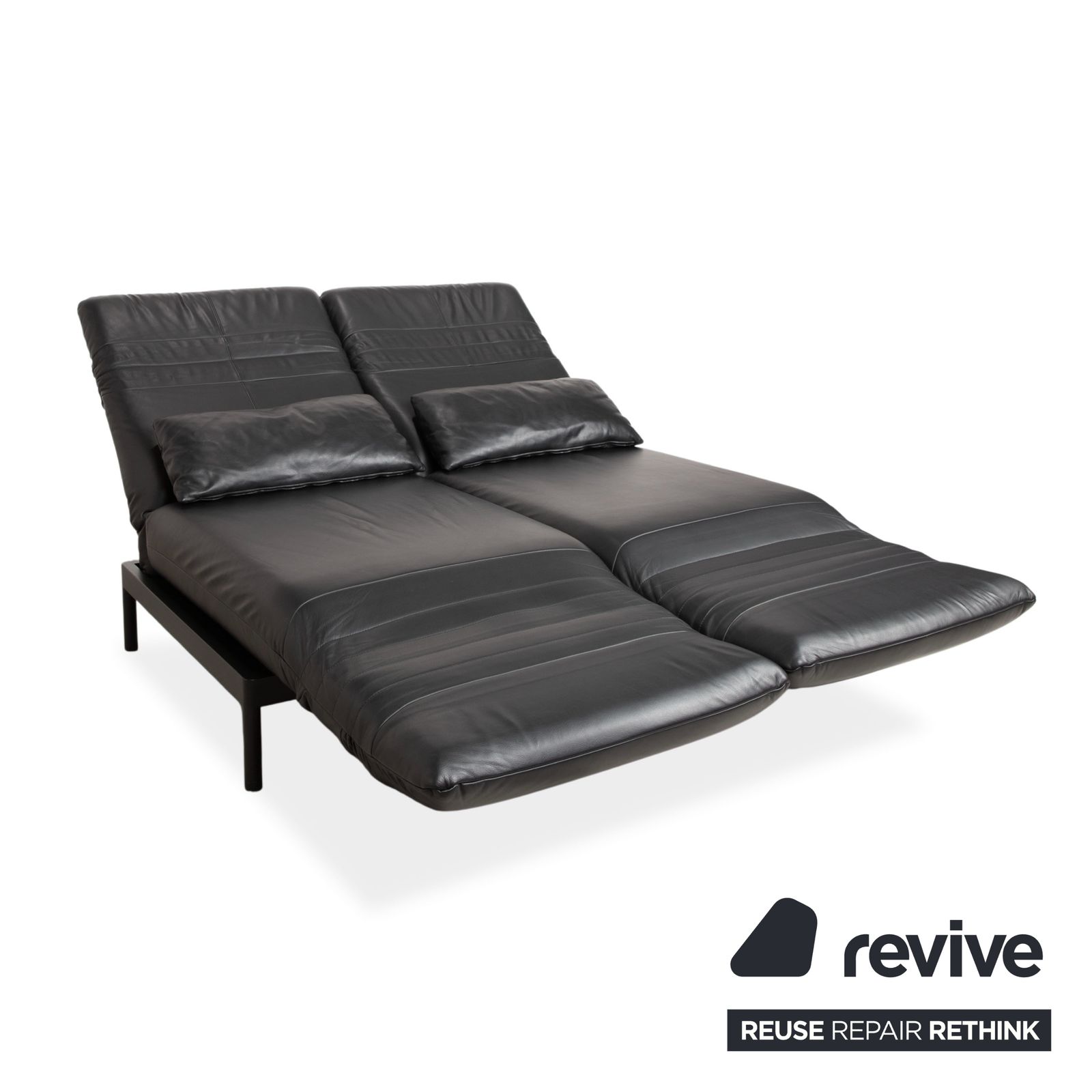Rolf Benz Plura Leather Two Seater Black Manual Function Sofa photo vinterior