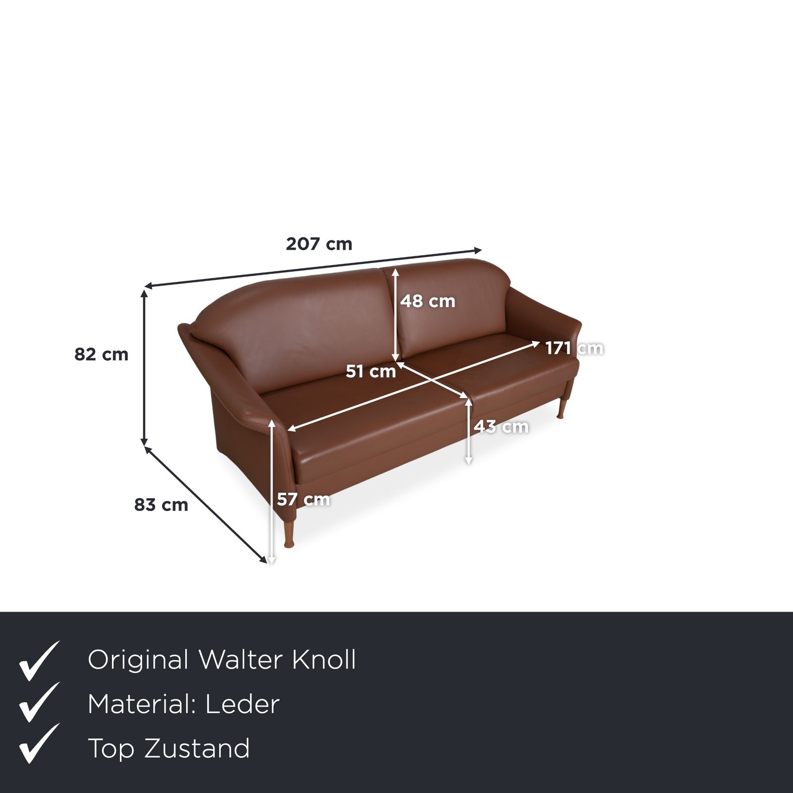 Canapé 3 places en cuir Walter Knoll, brun photo furniture