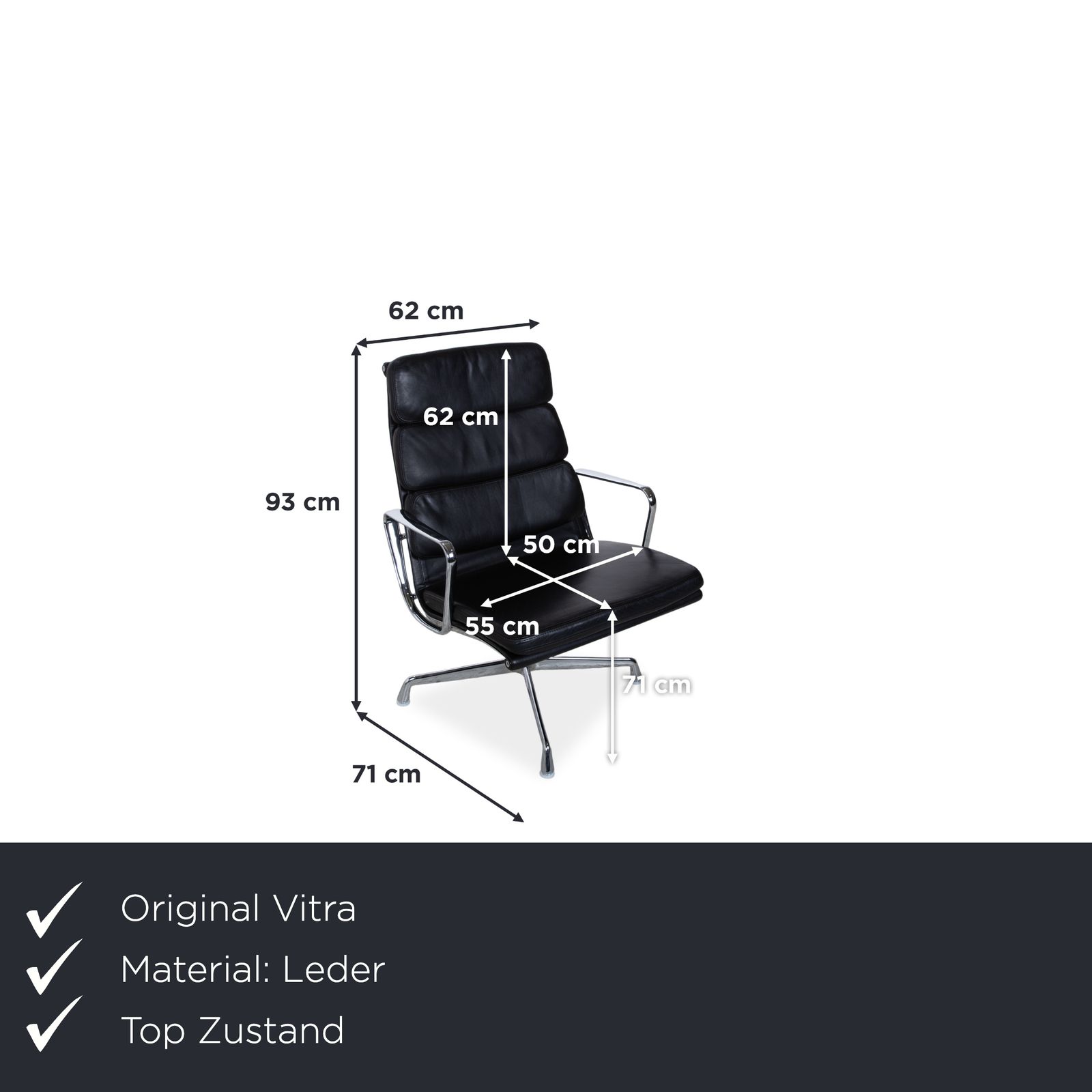 Fauteuil Vitra EA 222 en cuir noir, fonction manuelle photo furniture
