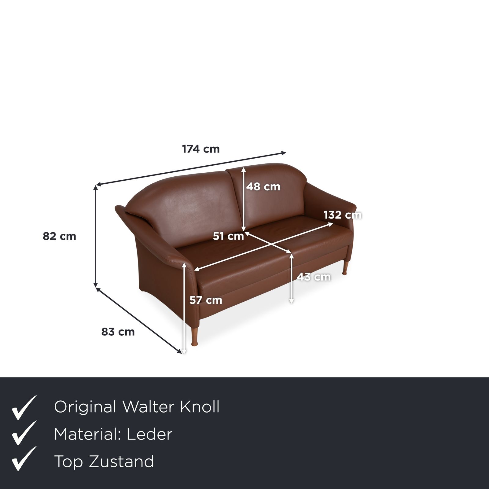 Canapé 2 places Walter Knoll en cuir marron photo furniture