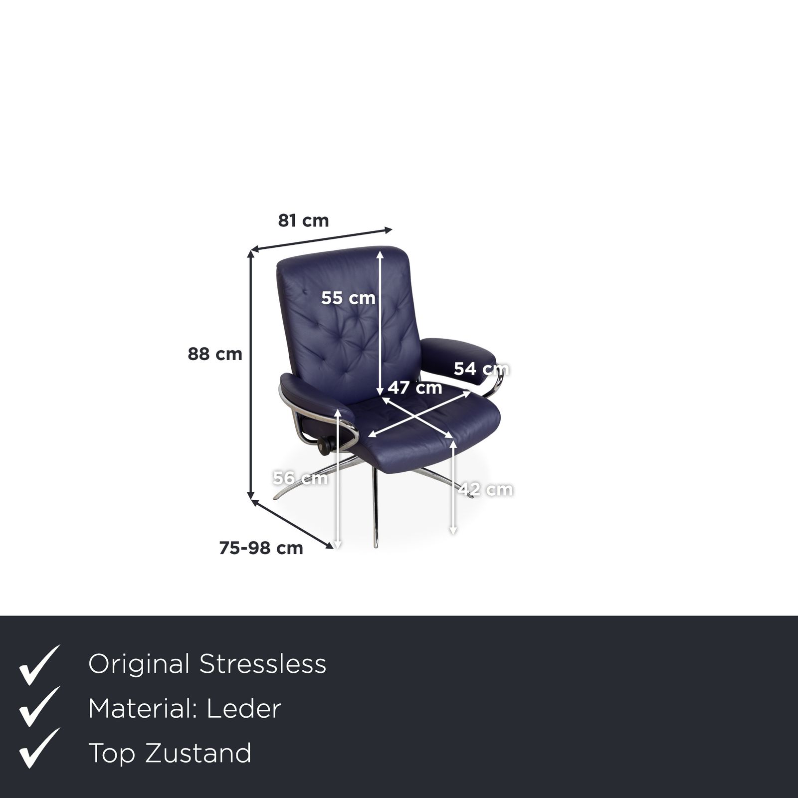 Stressless Metro Leren Relaxfauteuil, Blauw/Paars, Manuele Functie, Inclusief Voetenbank photo furniture