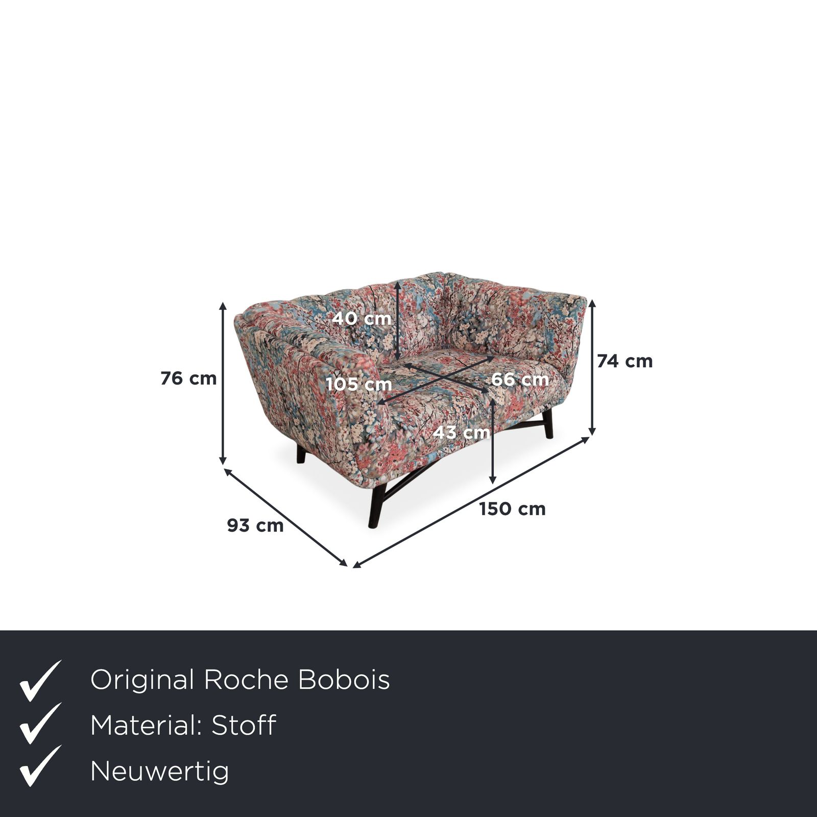 Roche Bobois Profile tweezitsbank, stof met kleurrijk patroon in roze, blauw, rood en beige photo furniture