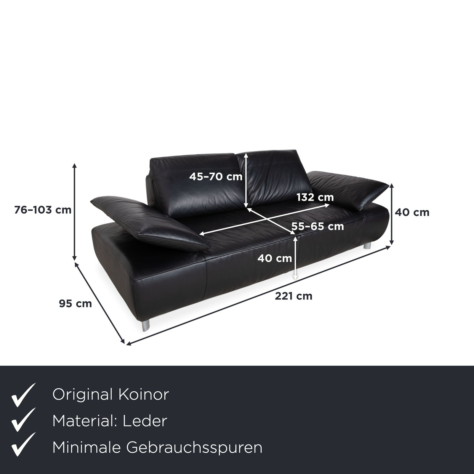 Koinor Volare Two Seater Leather Sofa Black Manual Function photo furniture