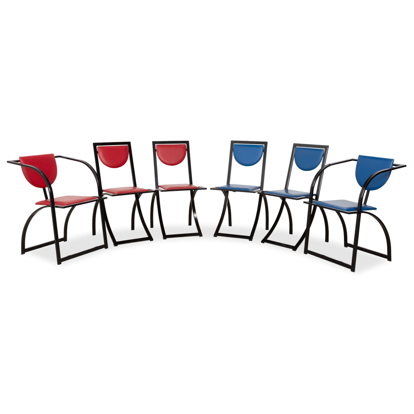 Set Of 6 Kff Sinus Cosinus Leather Chairs, Blue And Red