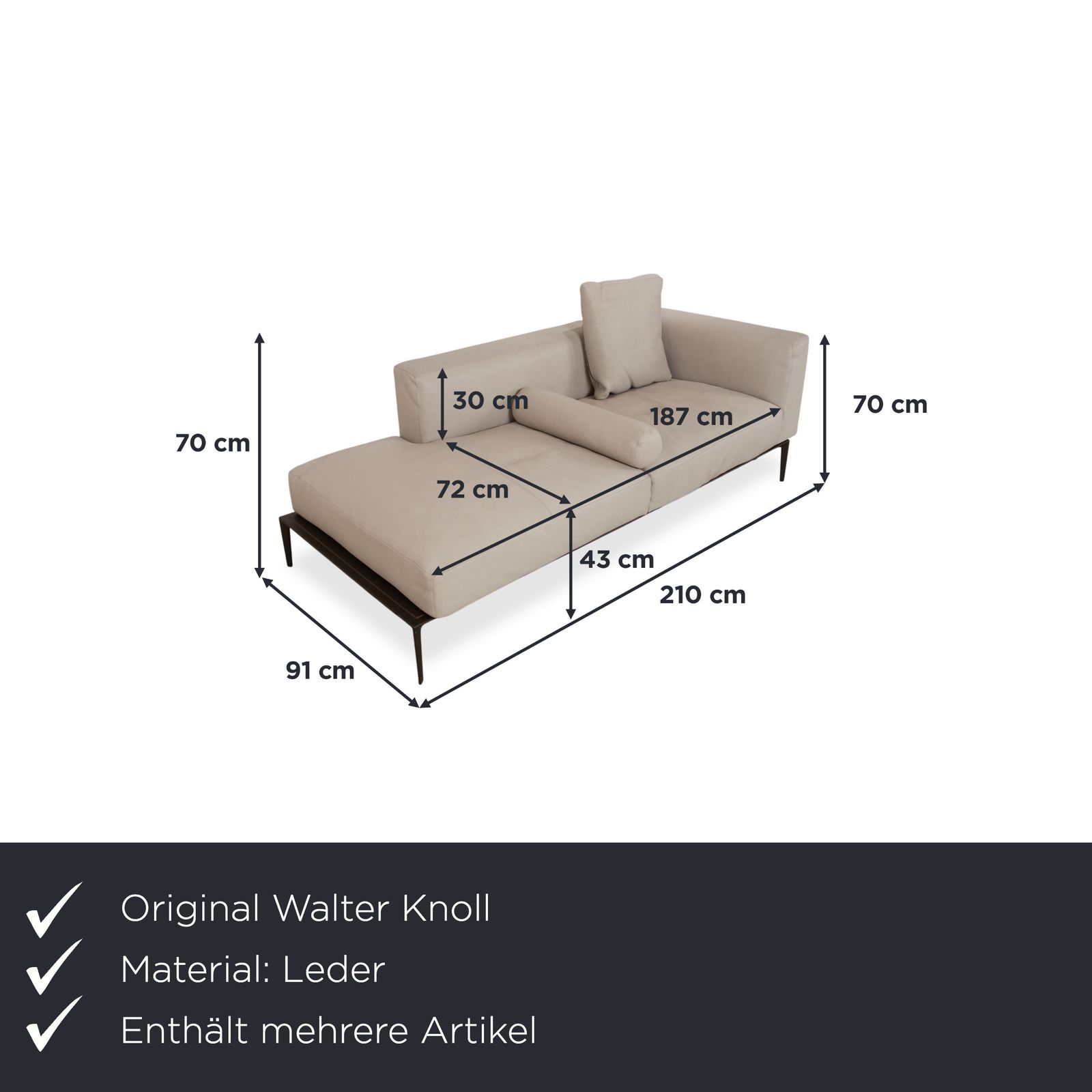 Walter Knoll Jaan Living Set Leather Three Seater Two Seater Grey Cream Sofa photo for sale