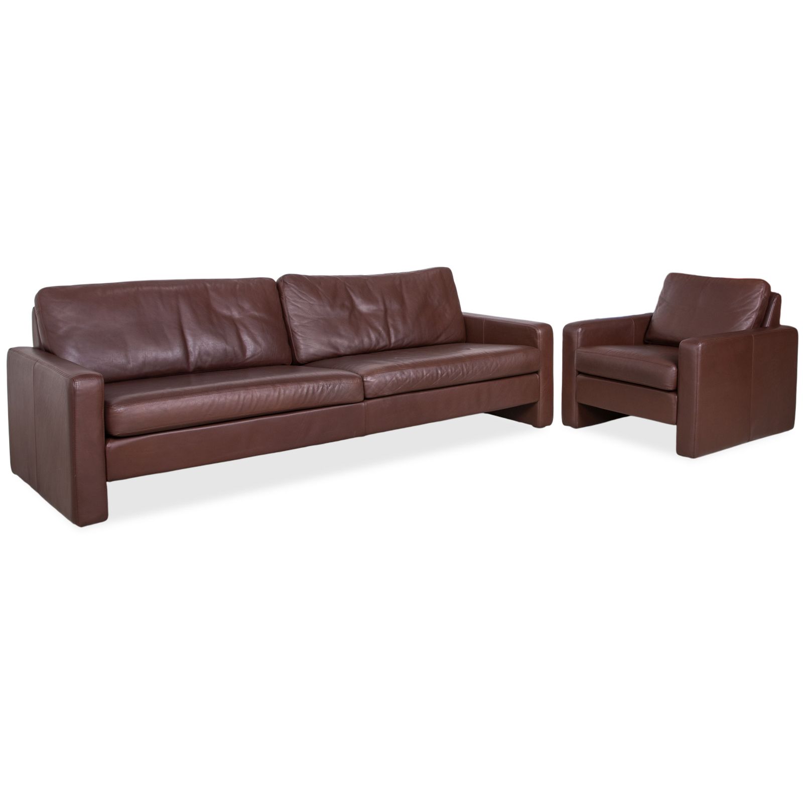 Cor Conseta Leather Three Seater & Armchair Brown Coffee Mahogany Couch Incl. Headrest