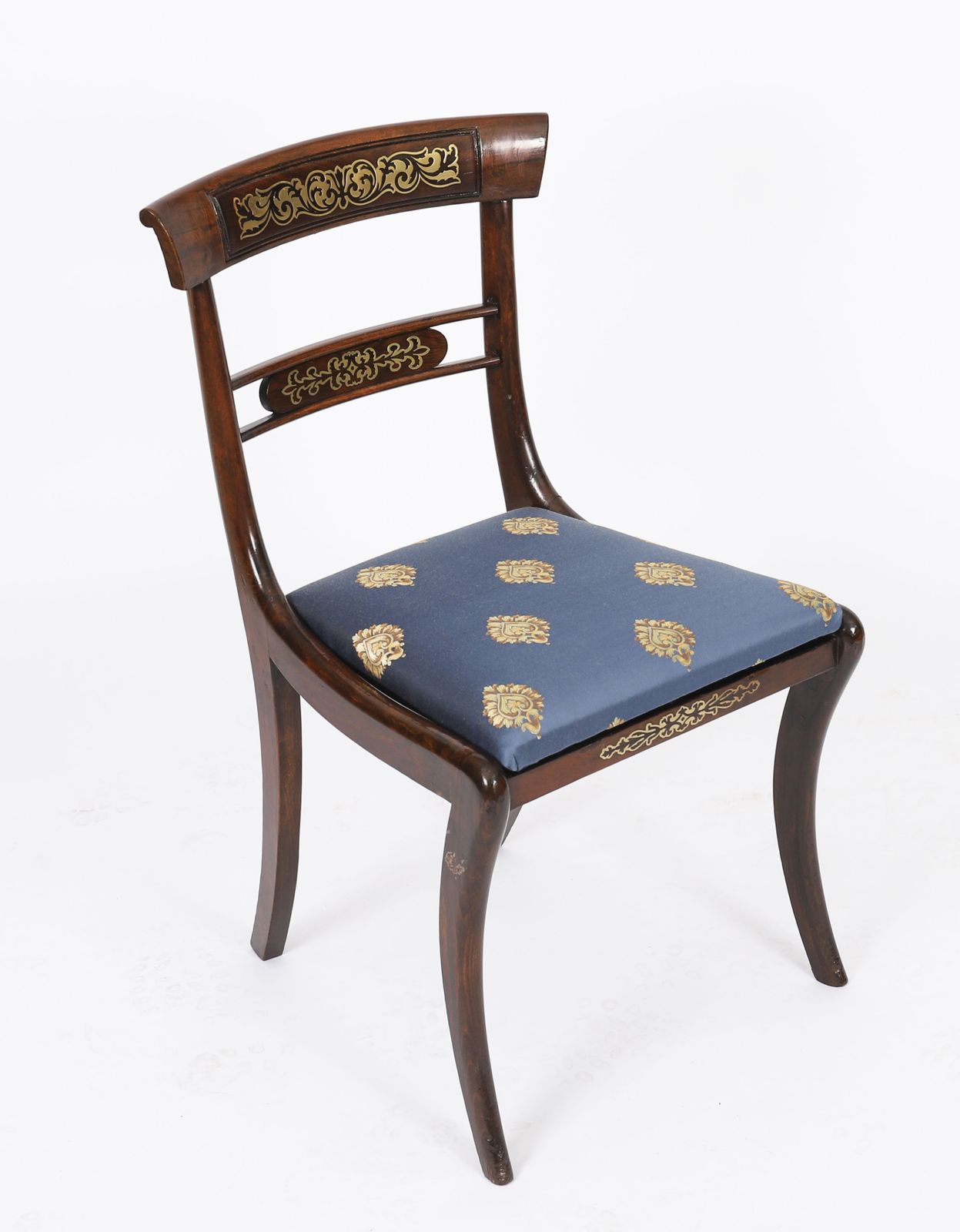 Pair Regency Period Brass Inlaid Bar Back Chairs 19th C  C1820 photo furniture