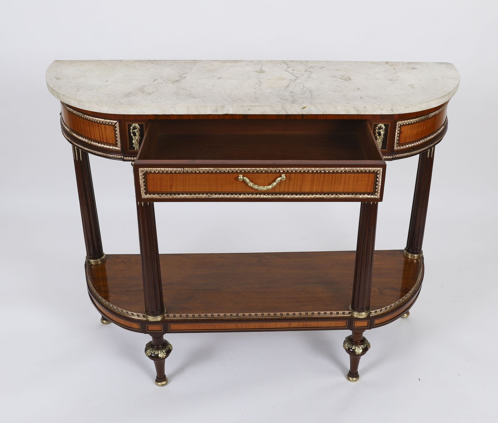 photo furniture Antique Pair French Ormolu Mounted Carrara Marble Topped Consoles 19th C