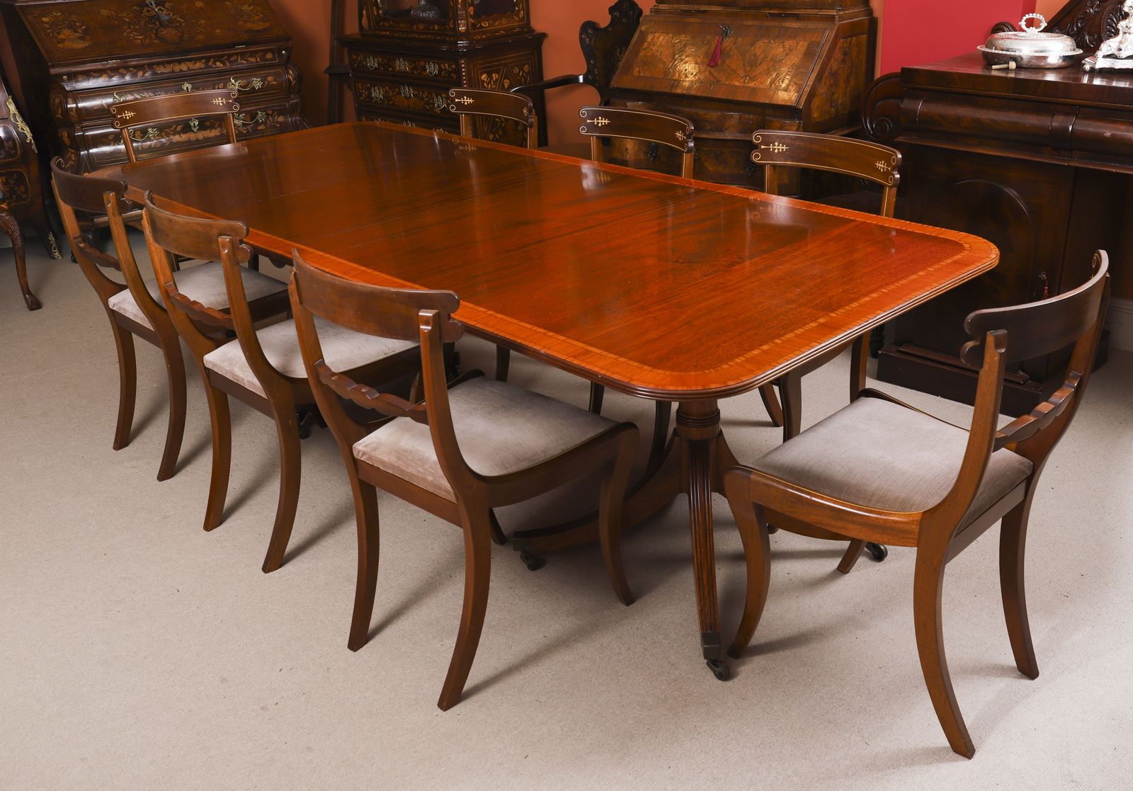Regency Revival Dining Table & 8 Chairs By William Tillman 20th C