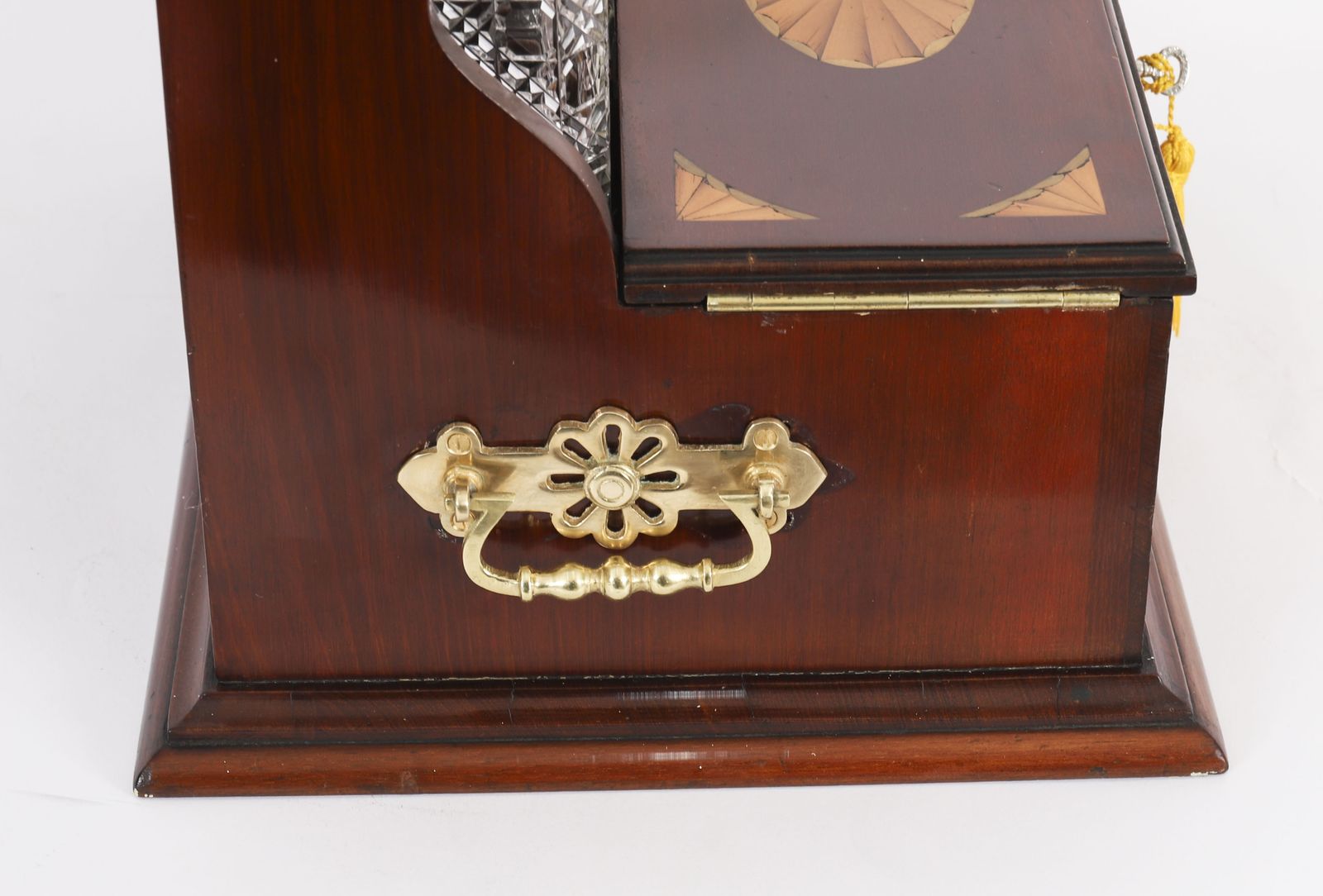 photo furniture Antique Satin Wood Inlaid Three Cut Crystal Decanter Tantalus & Games 19th C