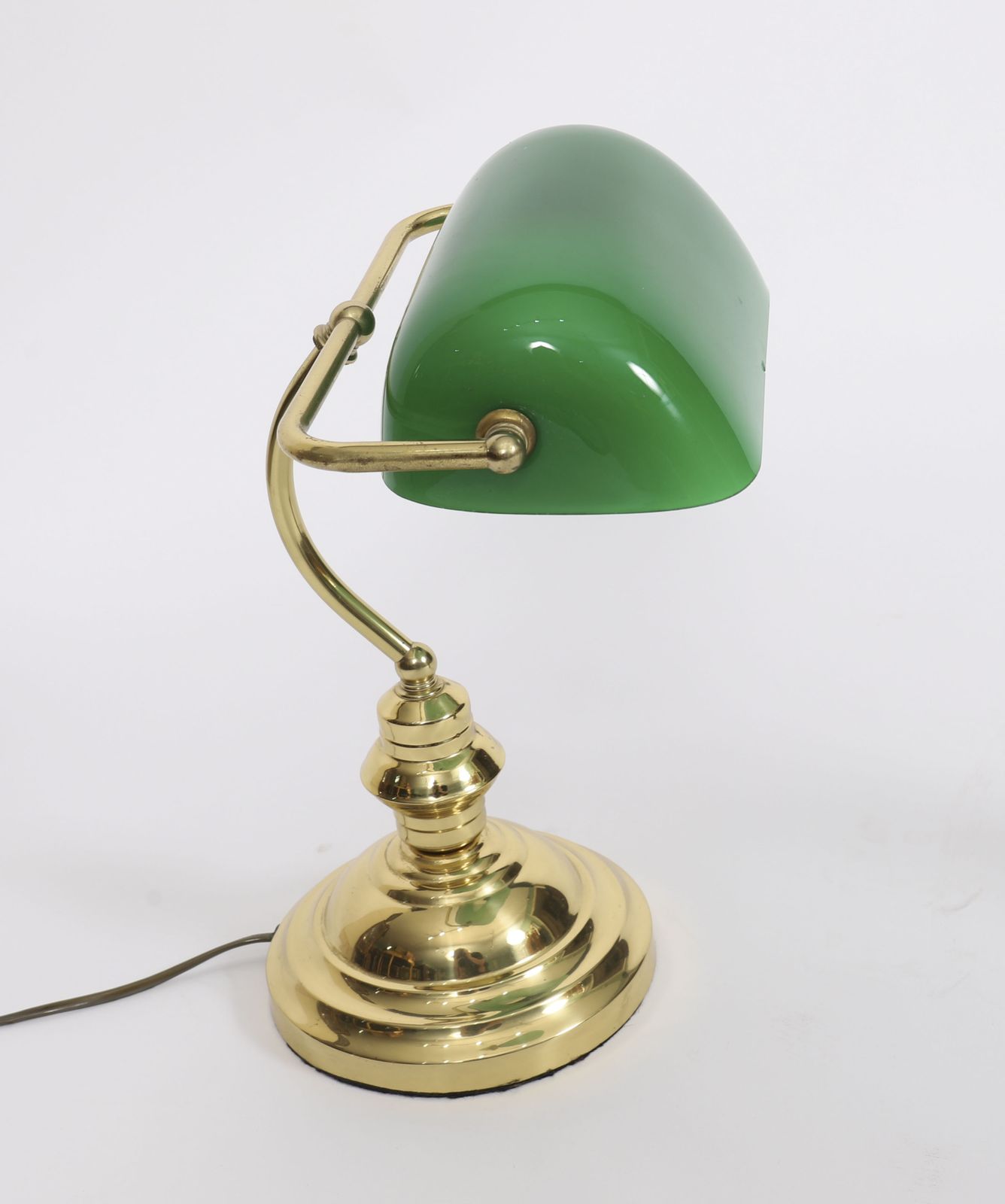 Vintage Articulated Green Glass Brass Bankers Lamp  20th C photo 350.0