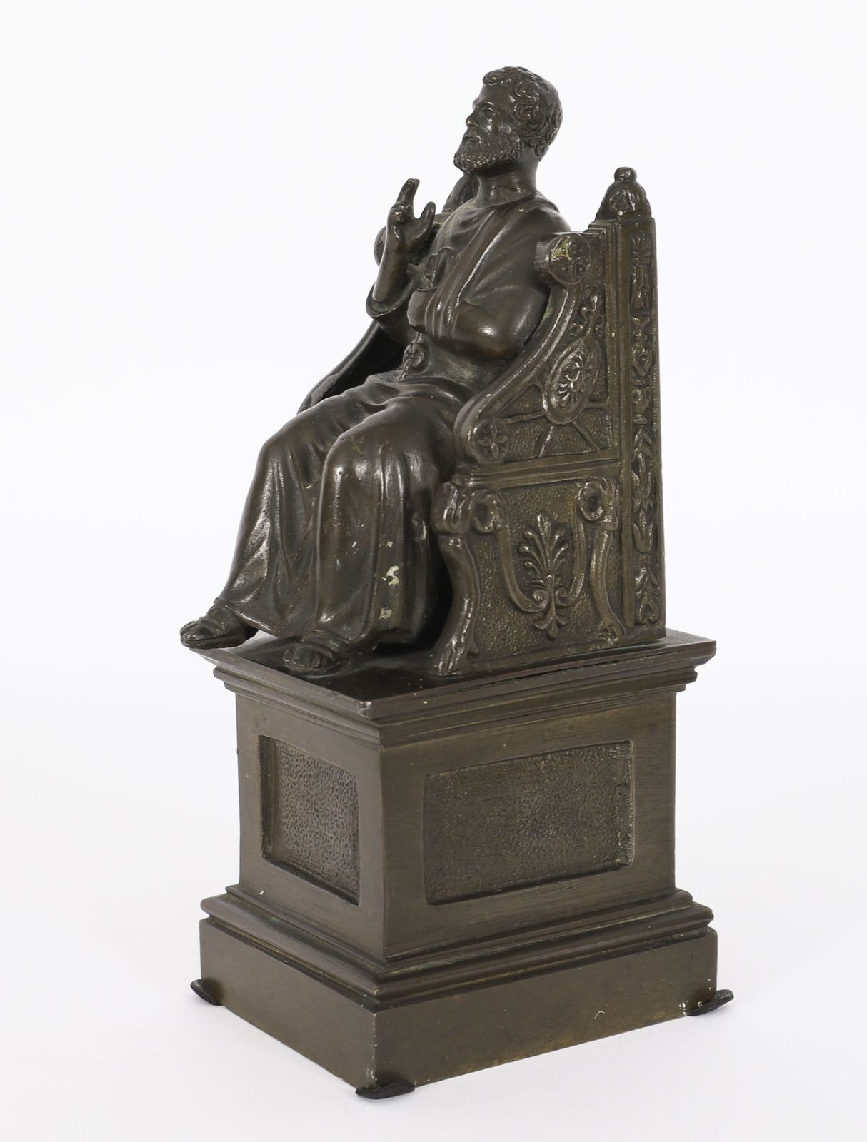 Antique Italian Grand Tour Patinated Bronze Sculpture Of St Peter 19th Century photo vintage