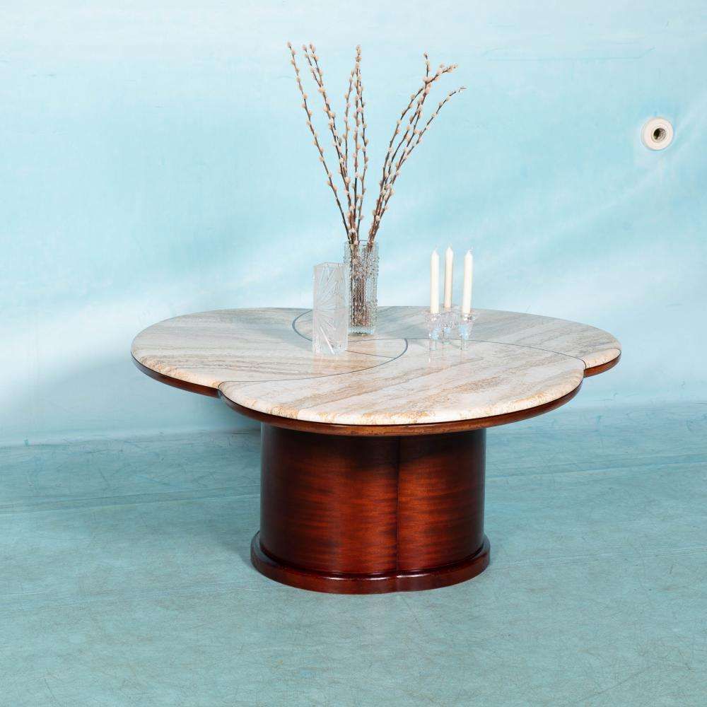 Mid Century Salontafel Van Travertijn, In De Stijl Van Jean Royère