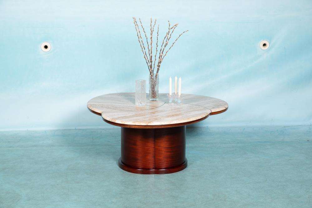 Mid Century Salontafel Van Travertijn, In De Stijl Van Jean Royère photo furniture