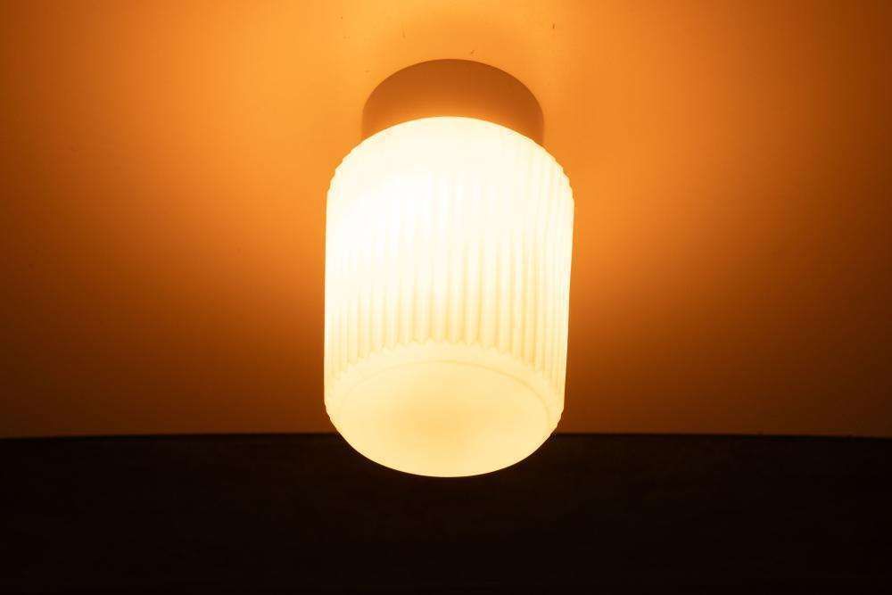 Space Age Geribbelde Glazen Plafondlamp, Minimalistische Glazen Lamp photo vinterior