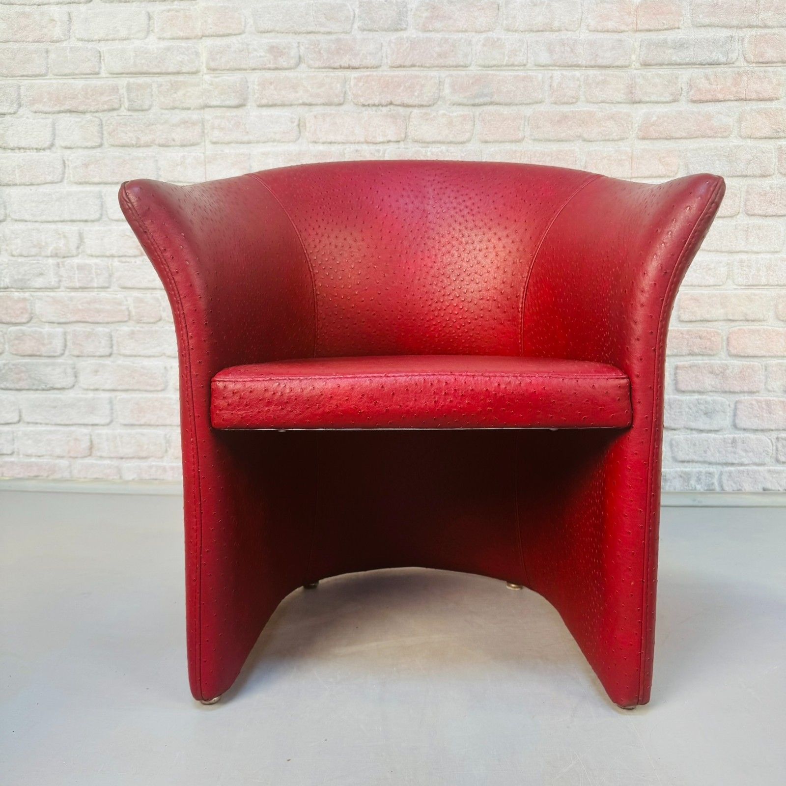 1760.0 Set Of Vintage Italian Red Faux Ostrich Leather Tub Chairs photo