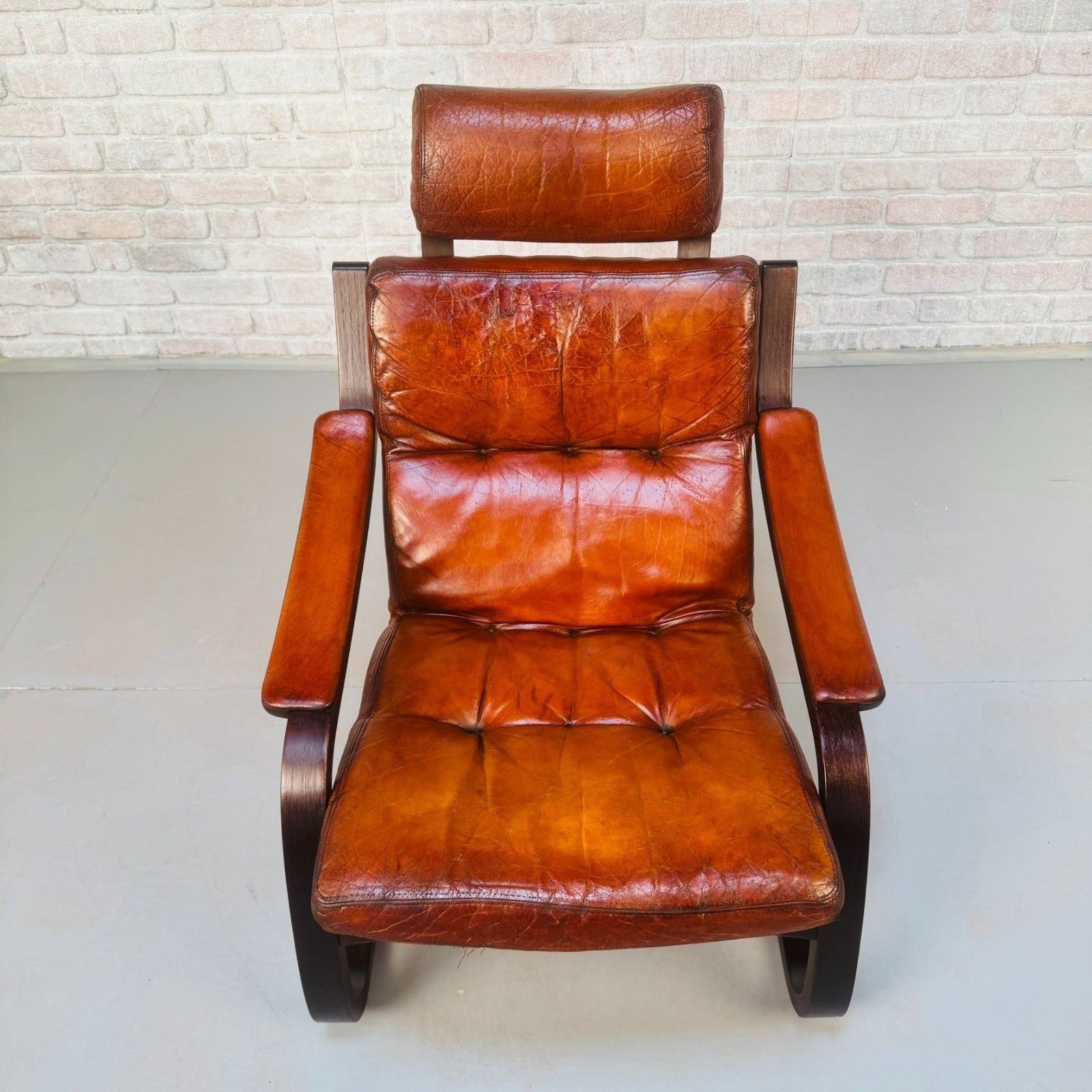 Vintage 1970s Skippers Møbler Danish Bentwood Cantilever Leather Armchair photo for sale