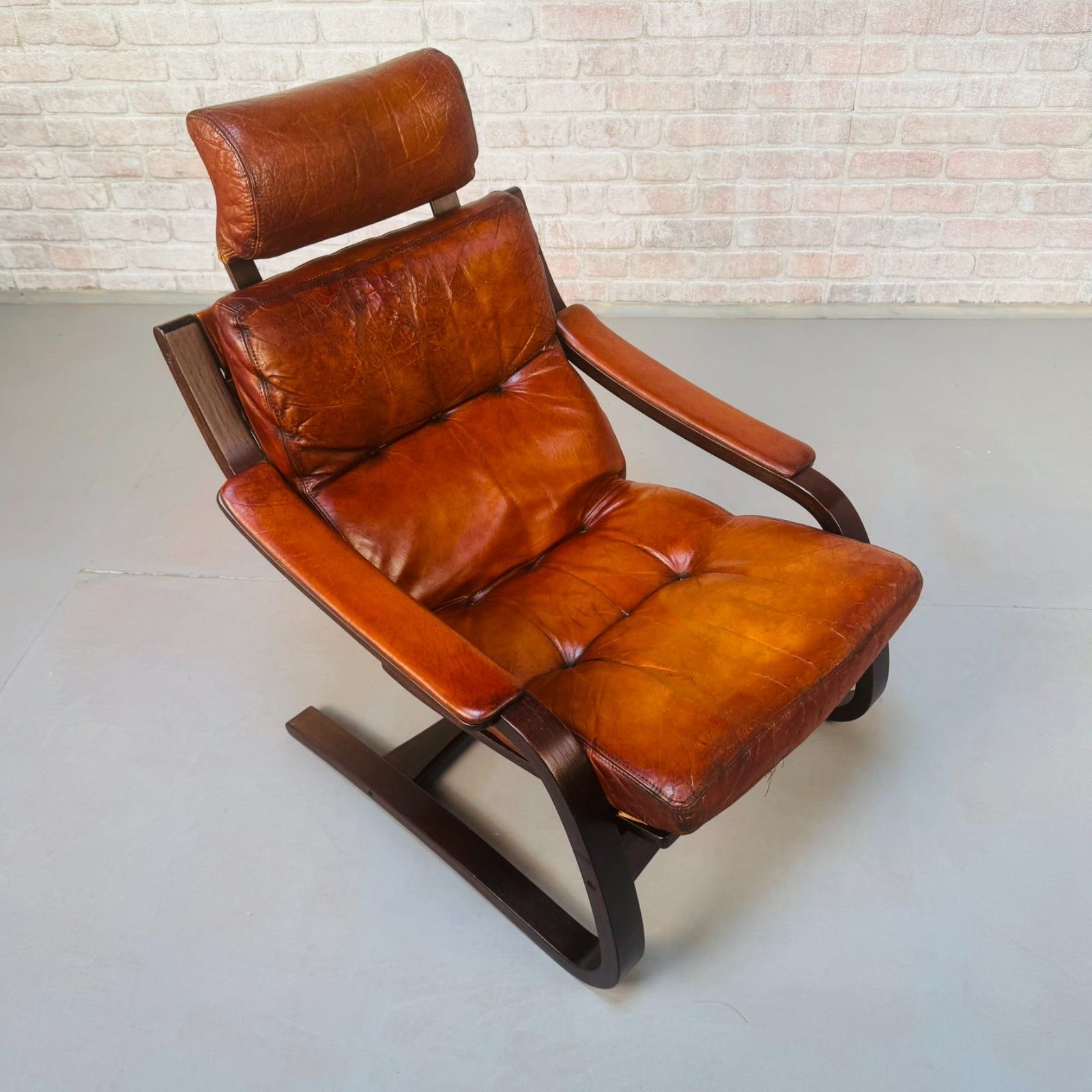 photo for sale Vintage 1970s Skippers Møbler Danish Bentwood Cantilever Leather Armchair