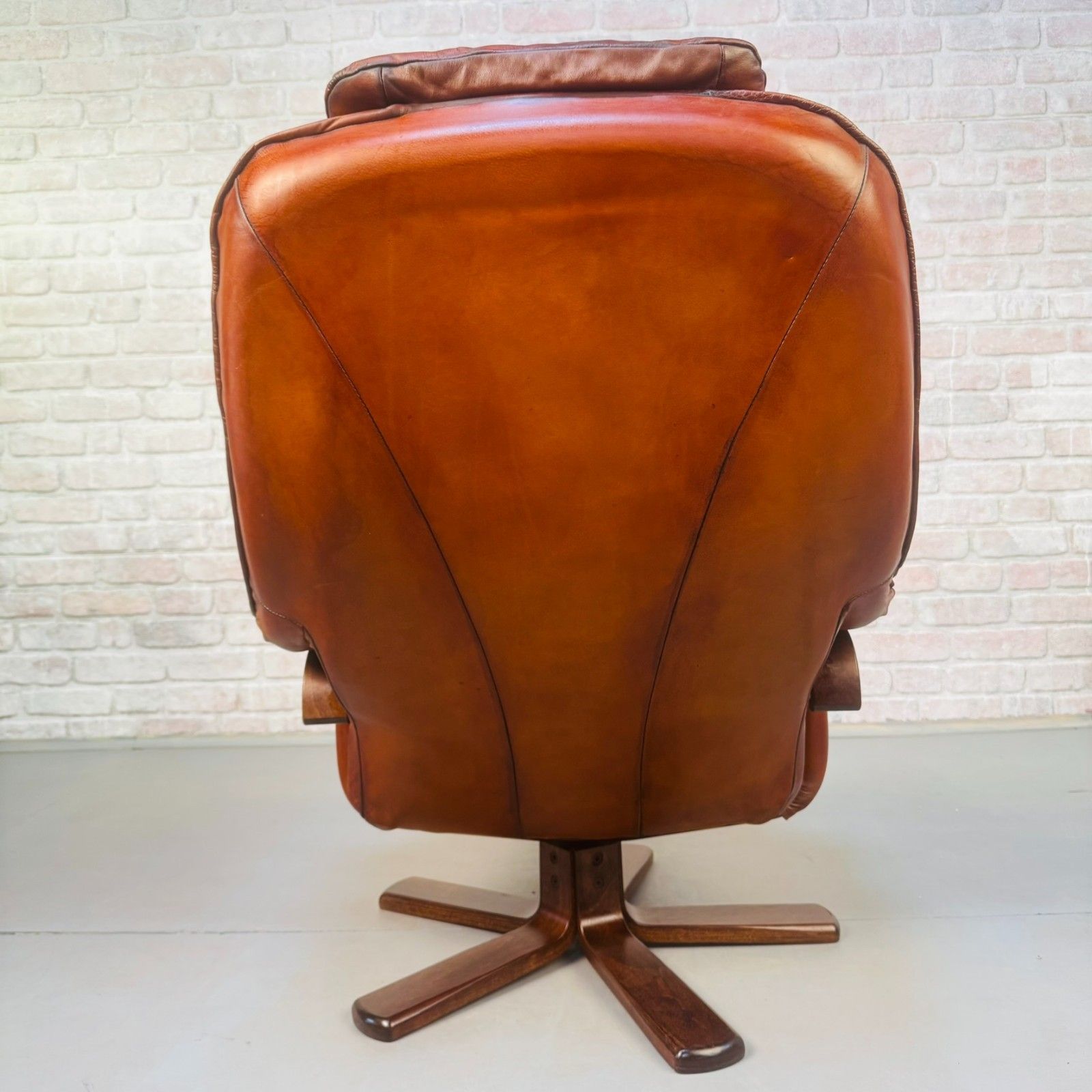 photo buy Vintage Danish Tan Leather Reclining Chair & Matching Footstool