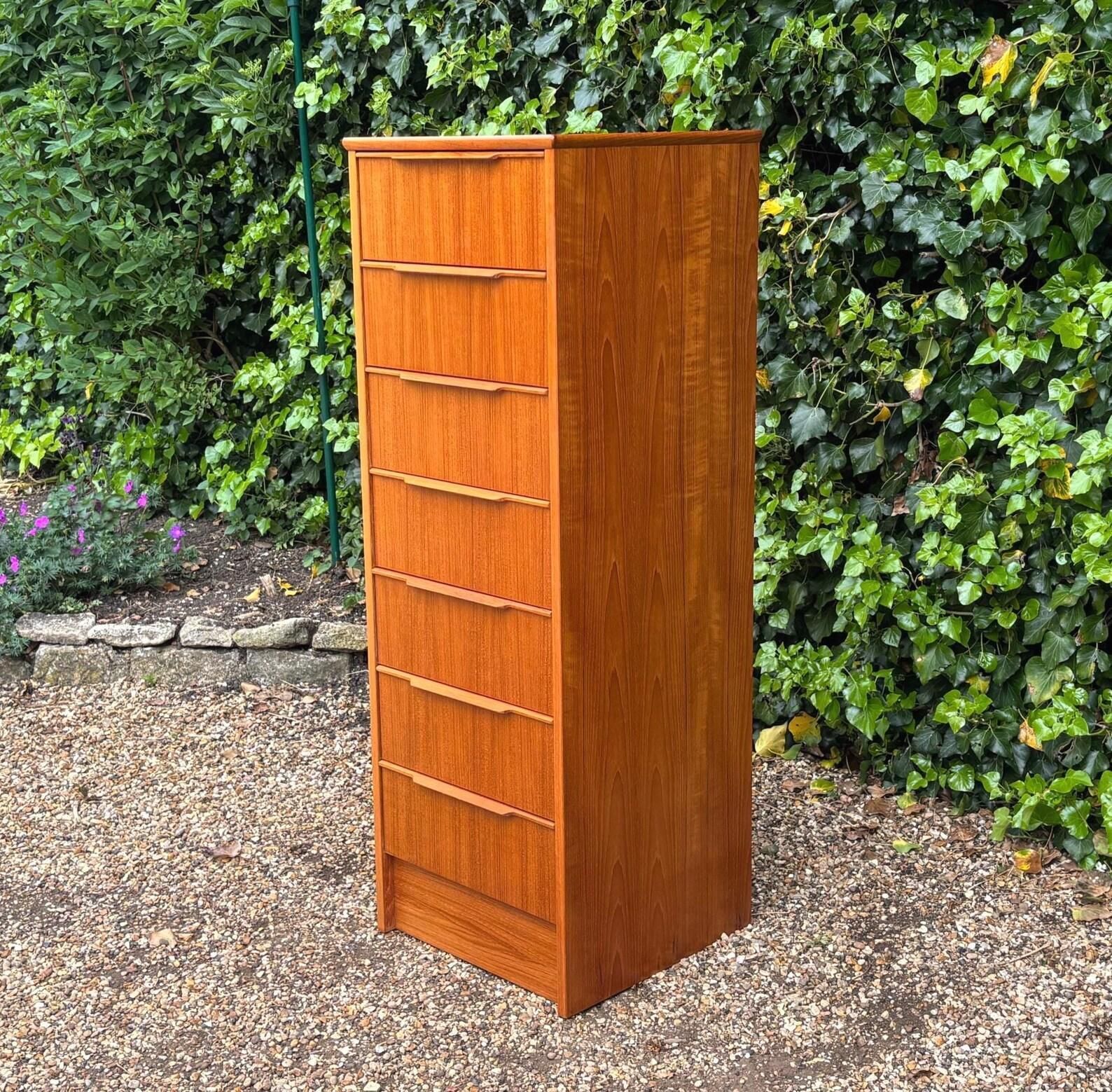 Mid Century Danish Teak Chest Of Drawers Tallboy. photo Furniture