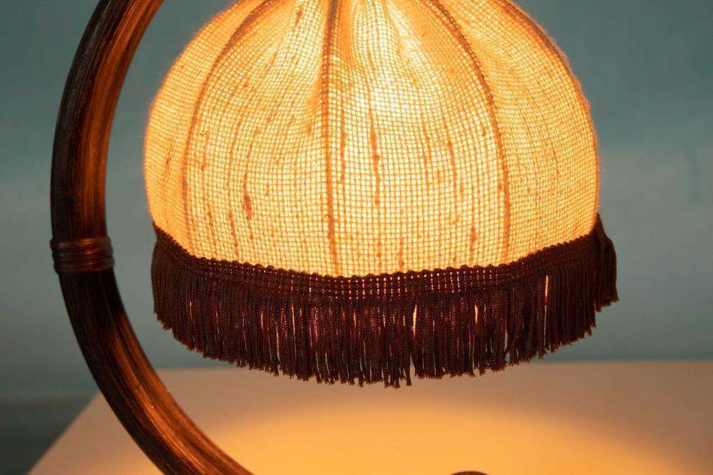 Boheemse Tafellamp Uit De Jaren 70, Rotan Safari Nachtkastlamp photo buy