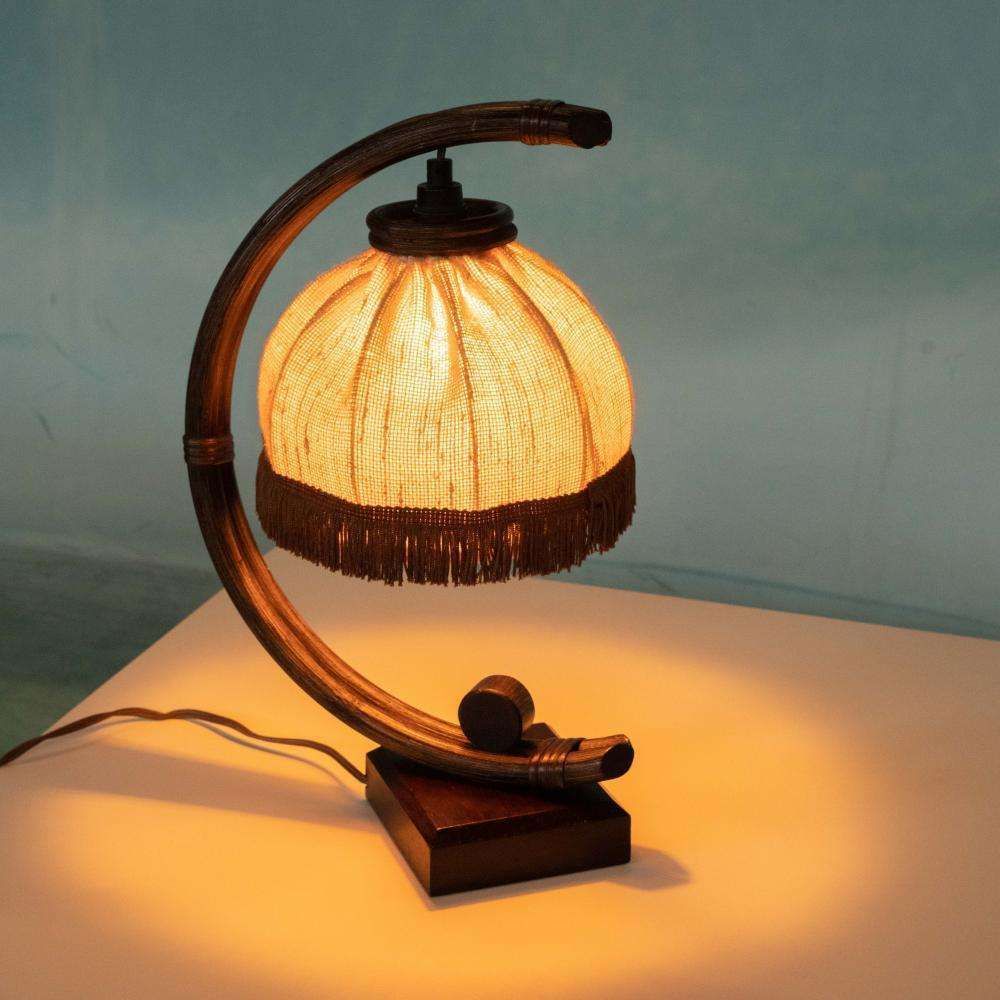 photo furniture Boheemse Tafellamp Uit De Jaren 70, Rotan Safari Nachtkastlamp