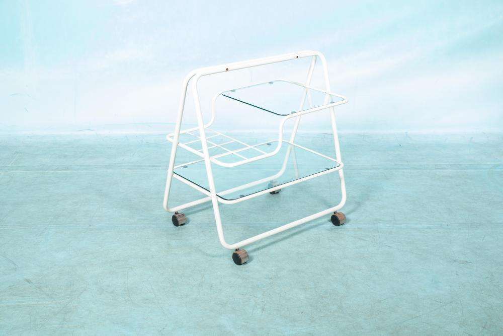 Space Age Bar Cart 1970s, Tubular Frame Serving Trolley, Glass photo for sale