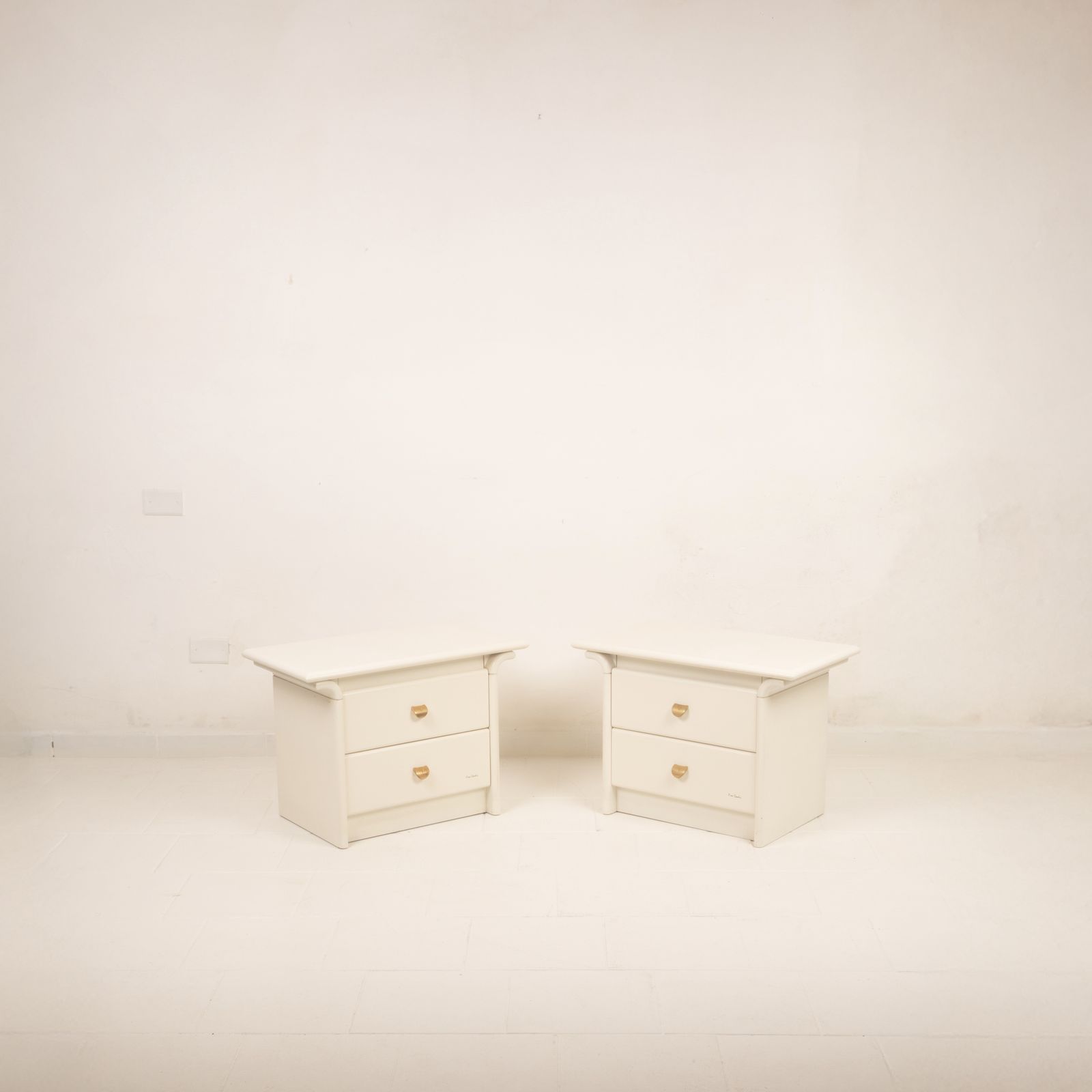 Pair Of Cream Lacquered Bedside Tables By Pierre Cardin, 1980