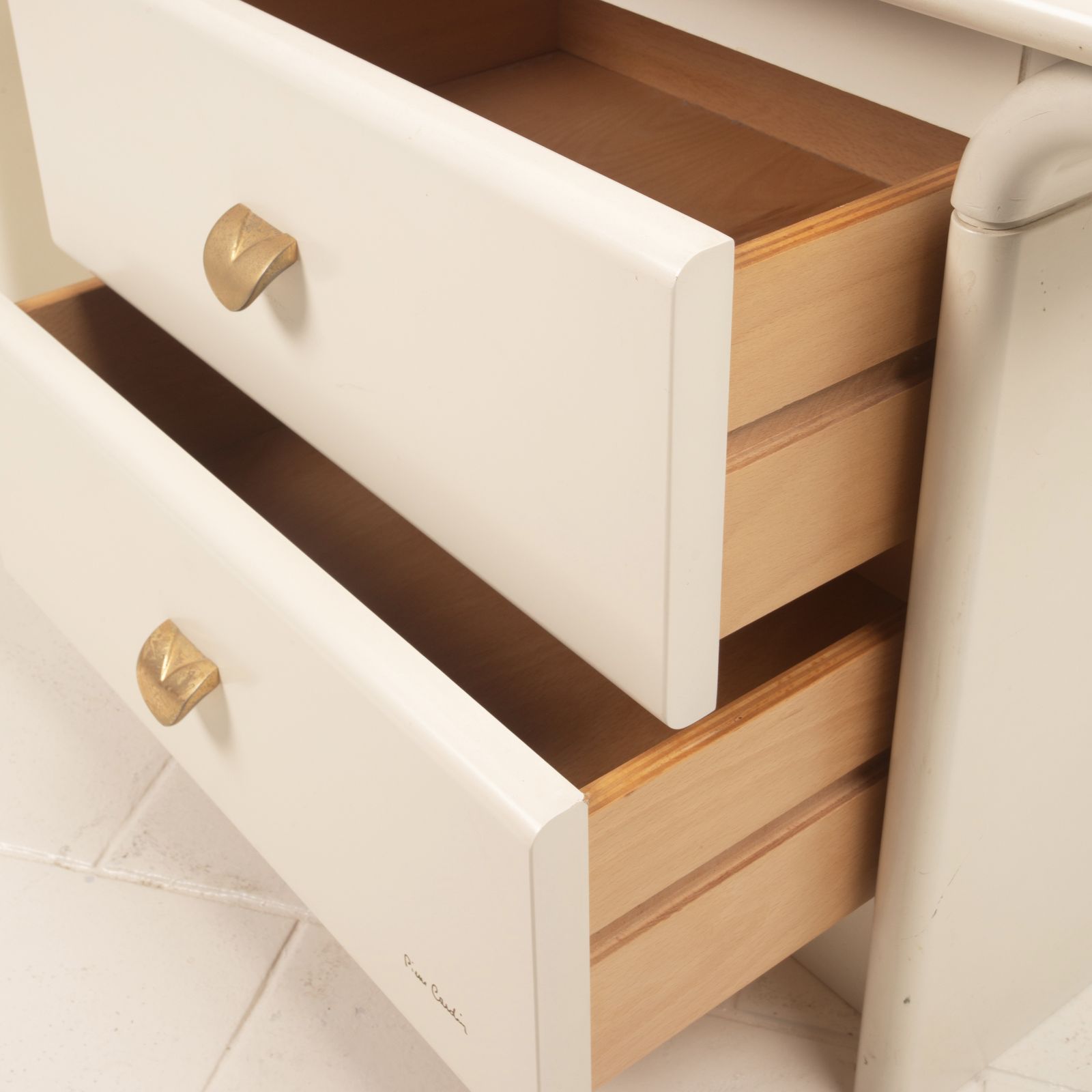Pair Of Cream Lacquered Bedside Tables By Pierre Cardin, 1980 photo for sale
