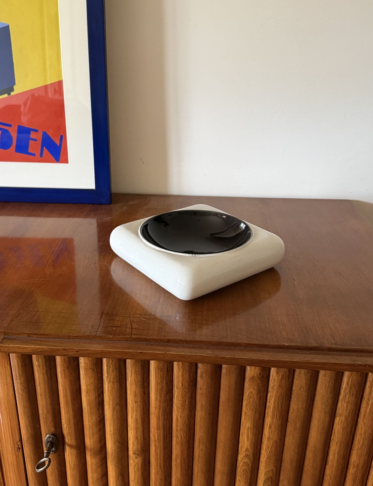 Space Age Black And White Ceramic Ashtray / Vide Poche, Italy 1970s photo for sale