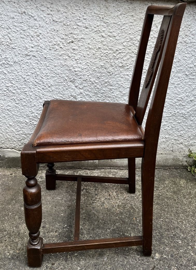 Pair Of Vintage Oak Dining Chairs Tudor Jacobean Farmhouse Carved Wooden Chairs photo 155.0