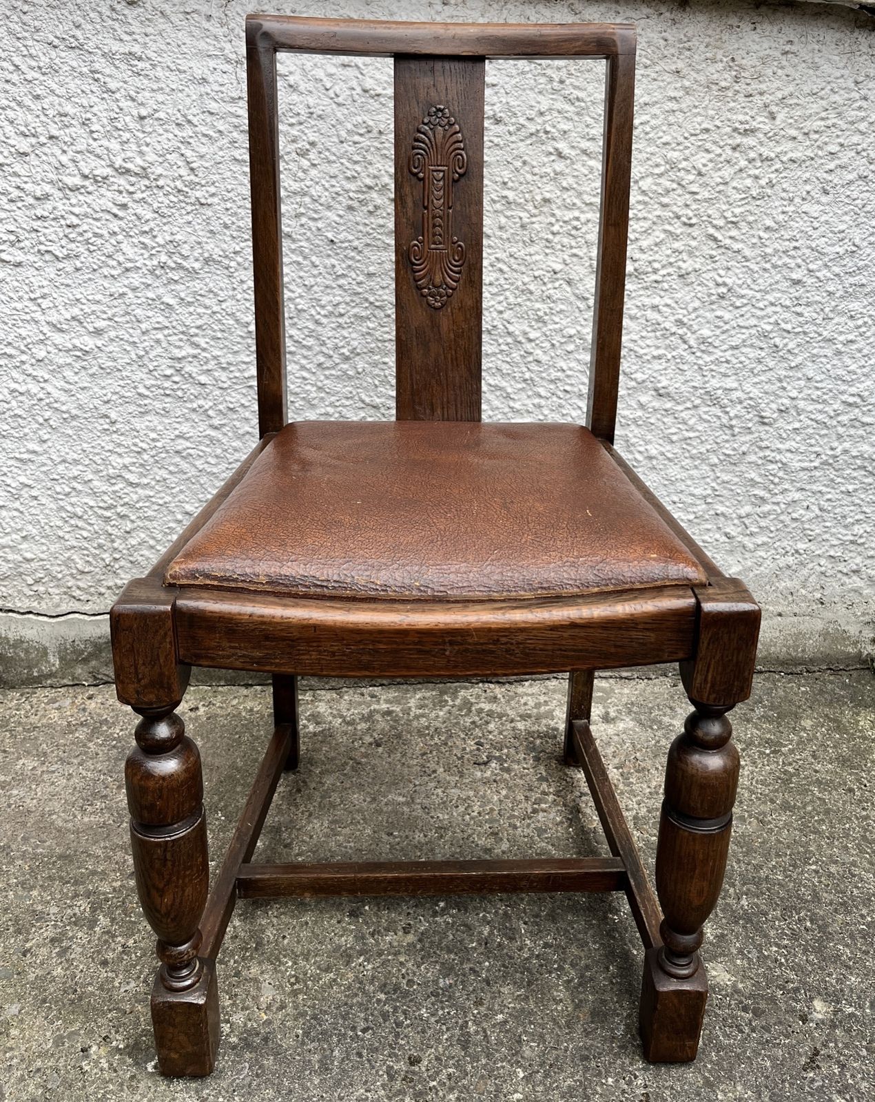 Pair Of Vintage Oak Dining Chairs Tudor Jacobean Farmhouse Carved Wooden Chairs photo buy