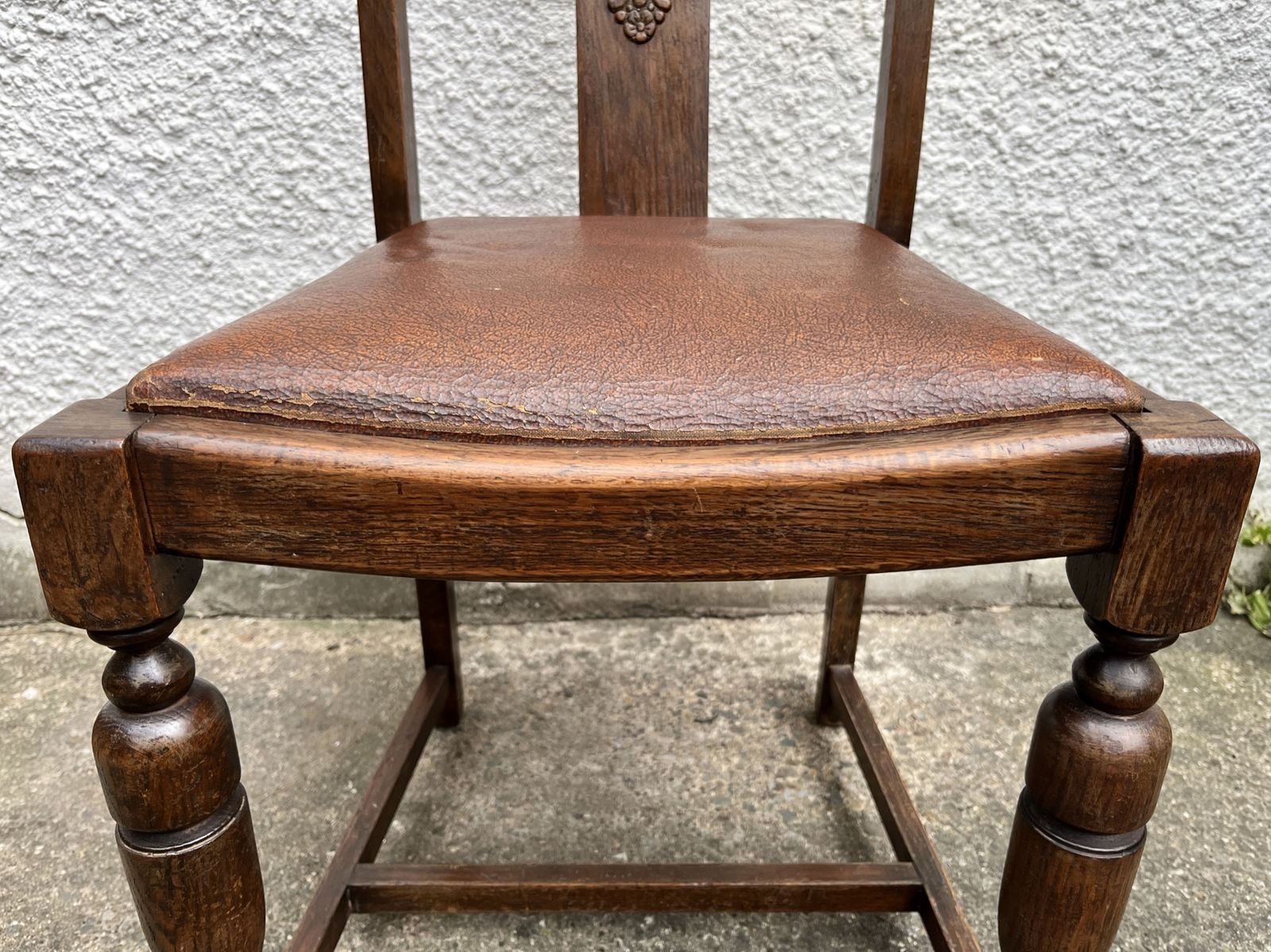photo furniture Pair Of Vintage Oak Dining Chairs Tudor Jacobean Farmhouse Carved Wooden Chairs