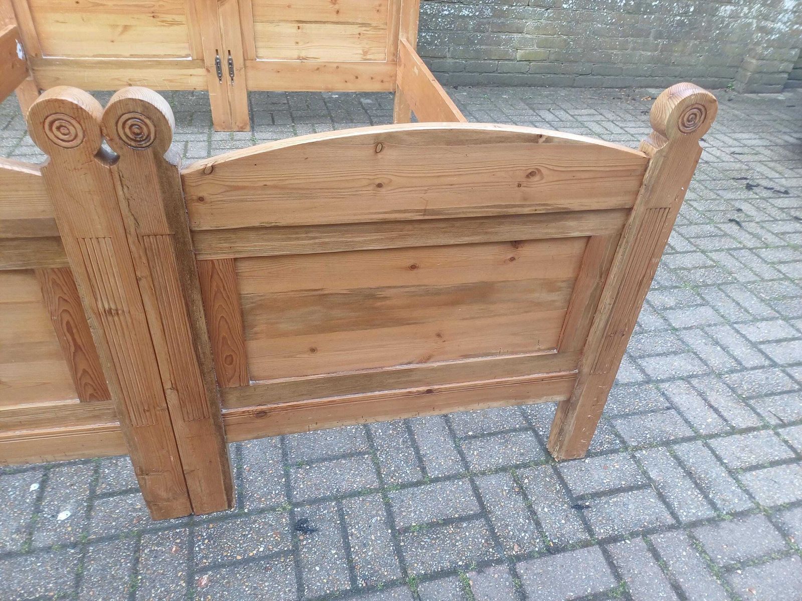 photo for sale Antique French 5 Ft Plus Bed Pine Frame Project Bedstead Double Stripped Wood Ornate Headboard Diy Restoration Project