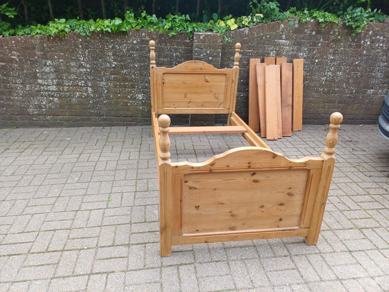 Early 20th Century French Pine Bed Project Reclaimed Slats 3 Ft Frame Repair Needed Original Antique Wooden Bedstead photo vintage