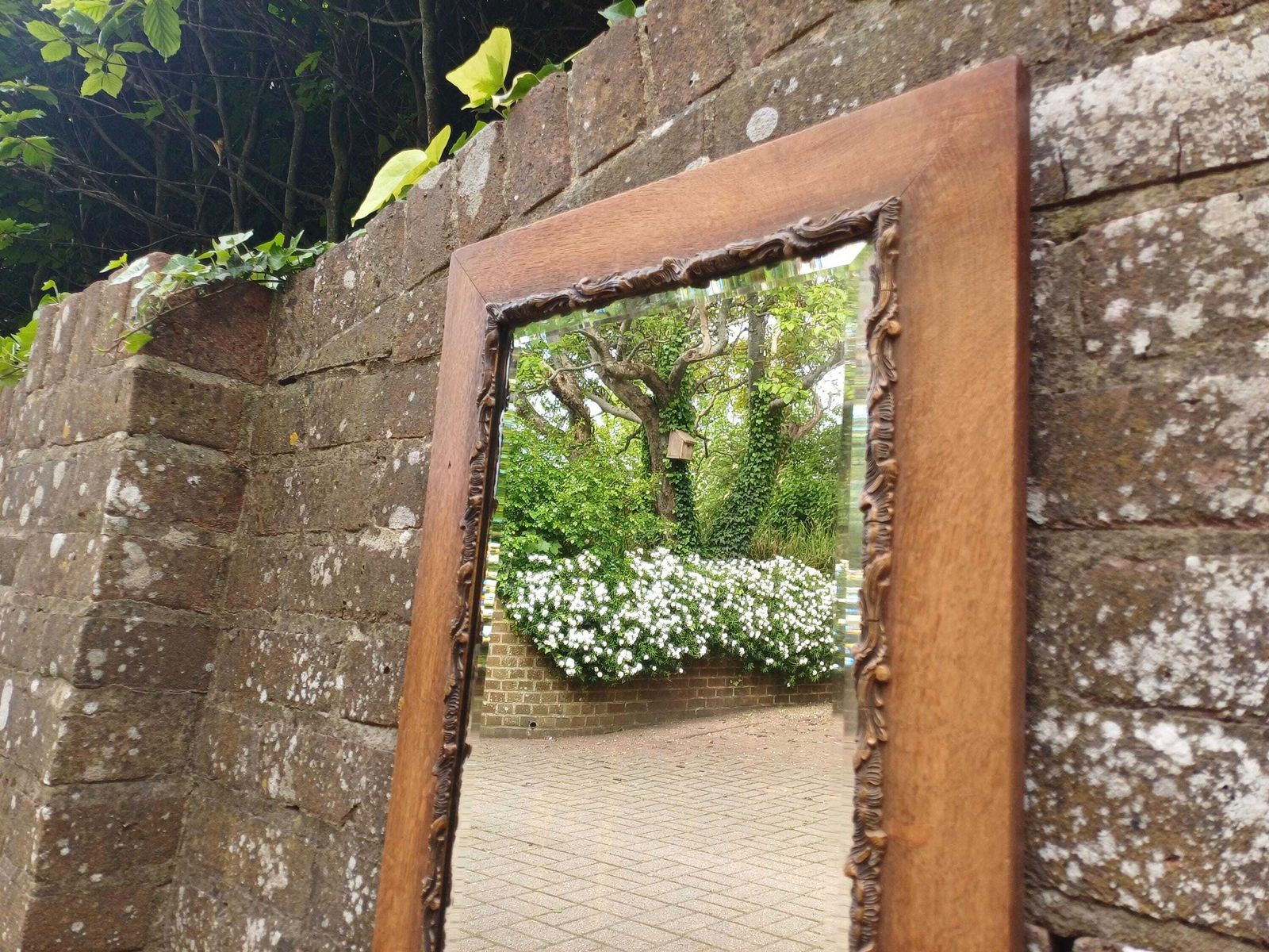 Large Antique Oak Wall Mirror With Ornate Gold Gesso Bevelled Glass Edwardian Arts And Crafts Hall Bedroom Mirror photo buy