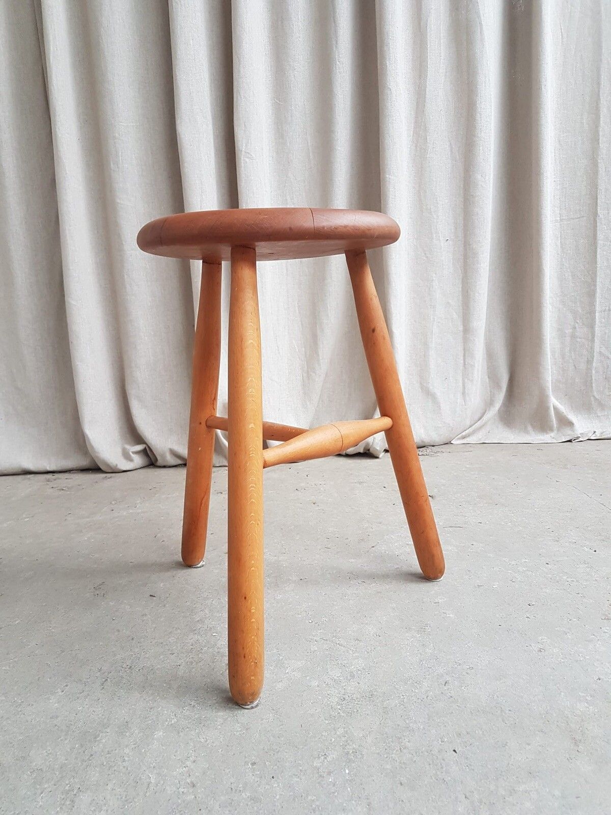 Vtg Mid Century Swedish Scandi Beech Tripod Stool Chair Danish Retro #415 photo buy