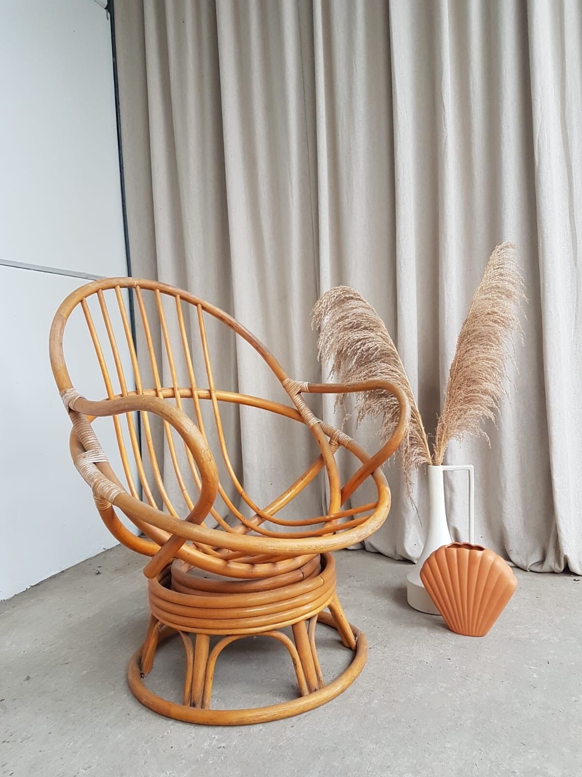 Vtg Mid Century Wicker Swivel Satellite Egg Chair Retro Italian Style R368 photo furniture