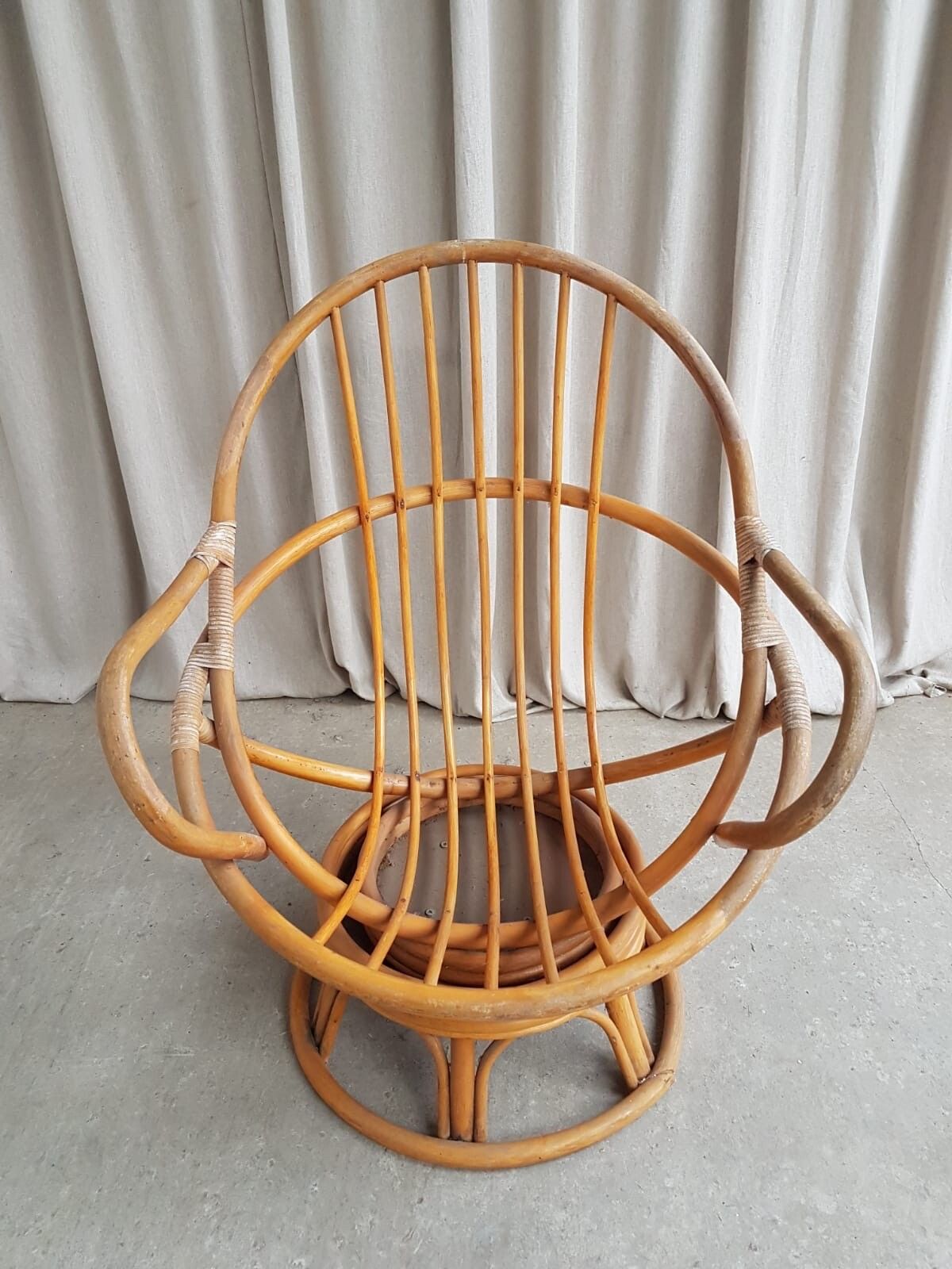 Vtg Mid Century Wicker Swivel Satellite Egg Chair Retro Italian Style R368 photo for sale