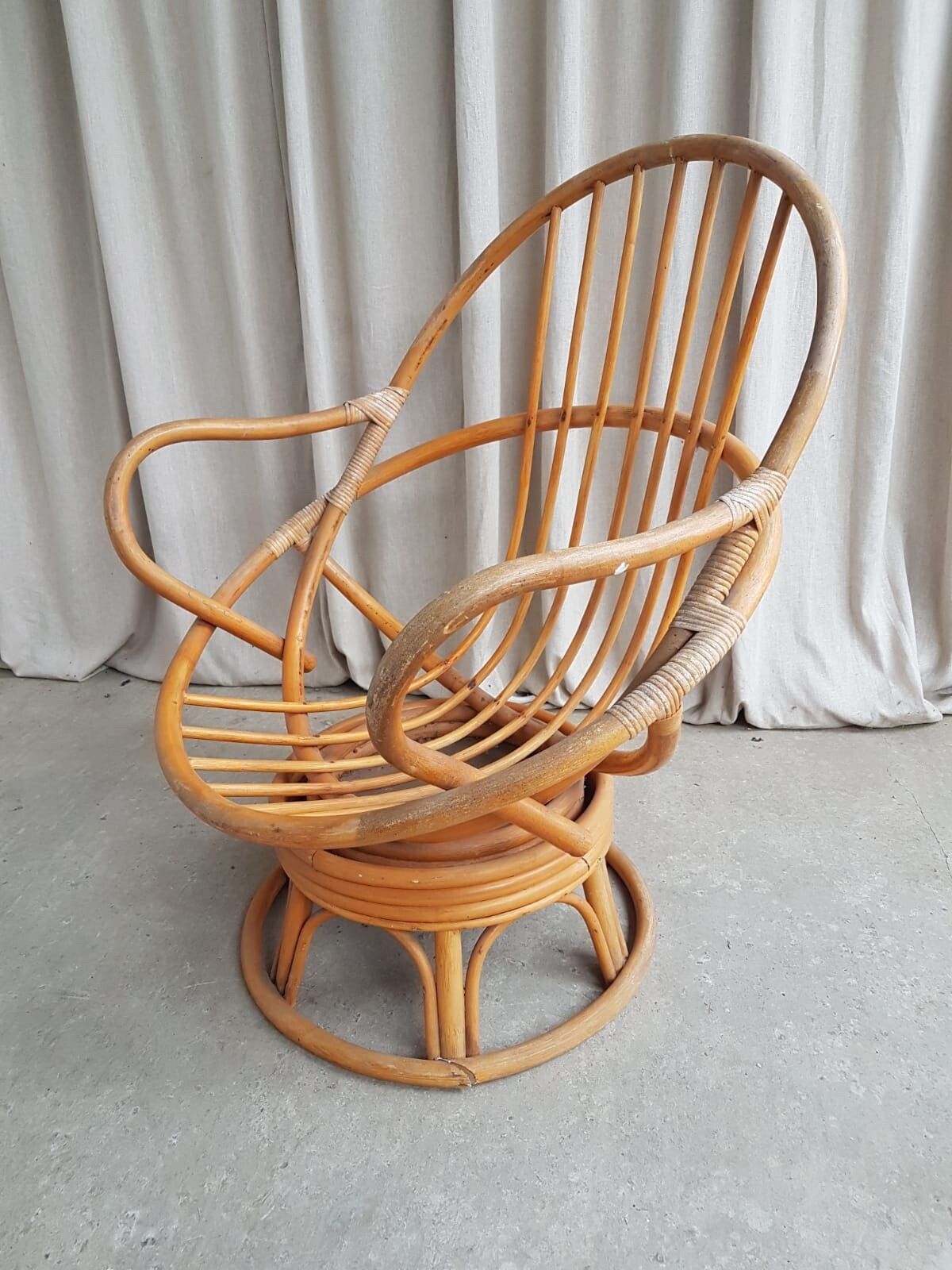 Vtg Mid Century Wicker Swivel Satellite Egg Chair Retro Italian Style R368 photo Furniture