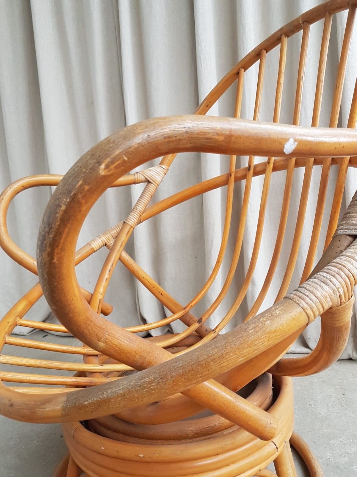 photo for sale Vtg Mid Century Wicker Swivel Satellite Egg Chair Retro Italian Style R368
