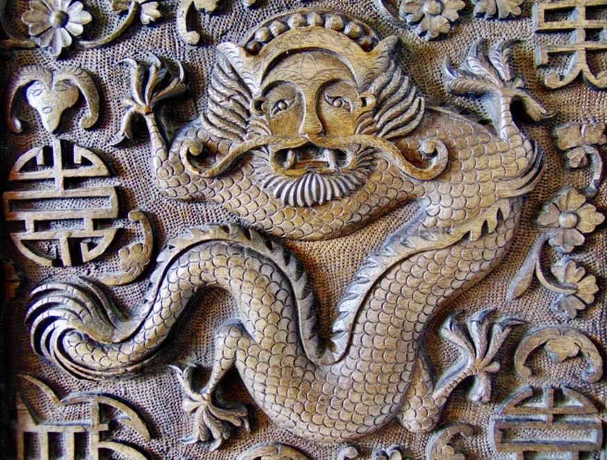 Antique Hand Carved Chinese Export Teak Bureau Wonderful Dragon Carvings photo vinterior