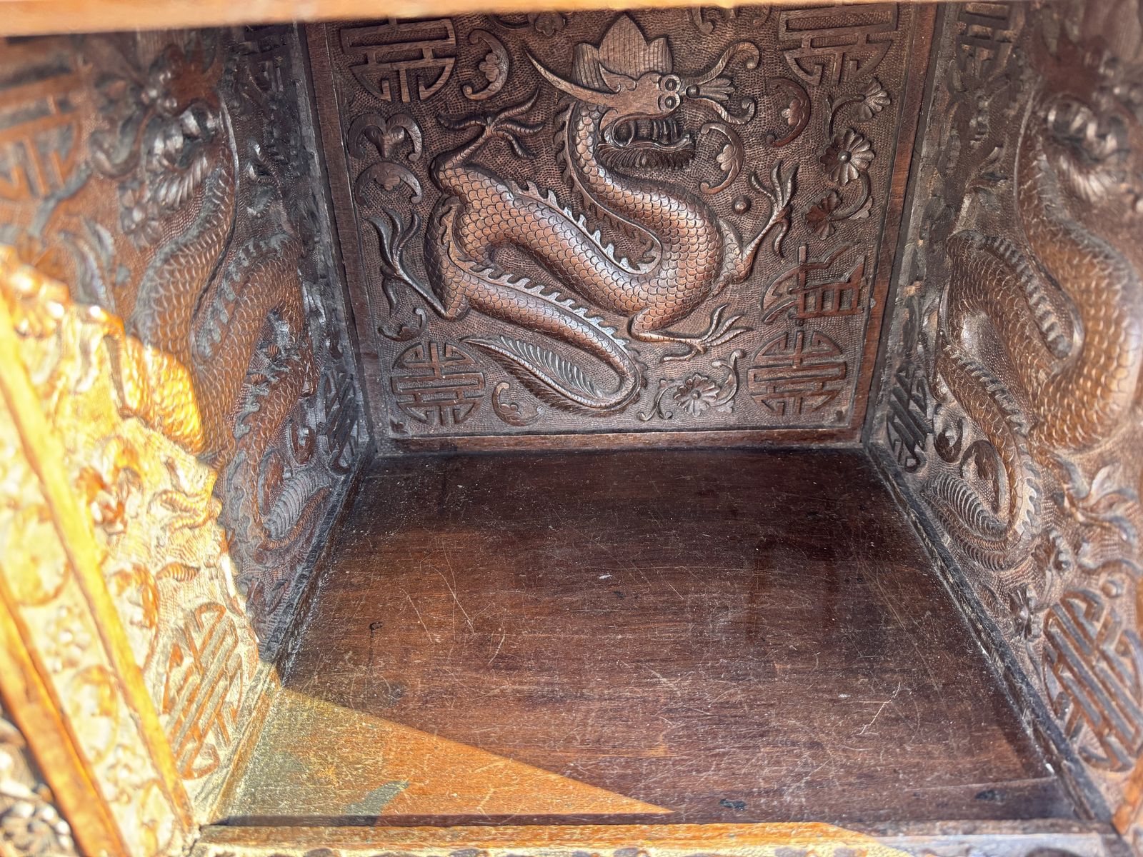 Antique Hand Carved Chinese Export Teak Bureau Wonderful Dragon Carvings photo buy